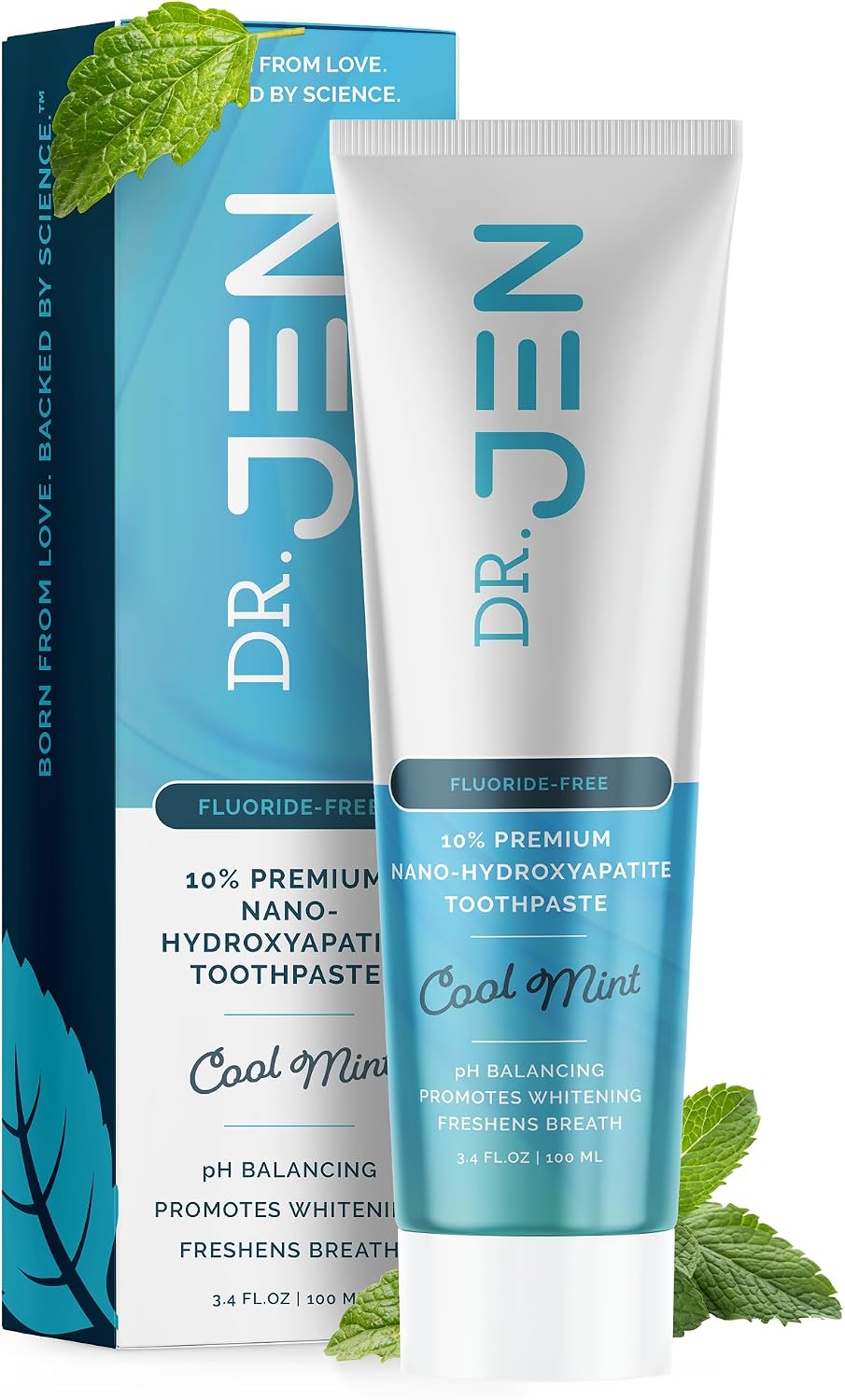 Dr. Jen Fluoride Free Toothpaste with 10% Premium Nano Hydroxyapatite | Infused with Xylitol and Glycerin, Remineralizing Daily Oral Care for Sensitive Teeth, Travel Essentials, Cool Mint, 1 Pack