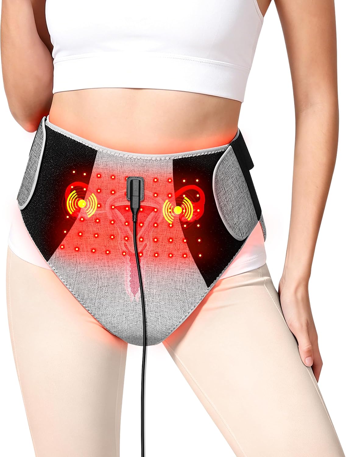Heating Pad for Period Cramps, Wearable Red Light Vibrating Menstrual Heating Belt, Electric Abdomen Heating Massage Pad for Women, Fast Period Pain & Menstrual Cramp Relief