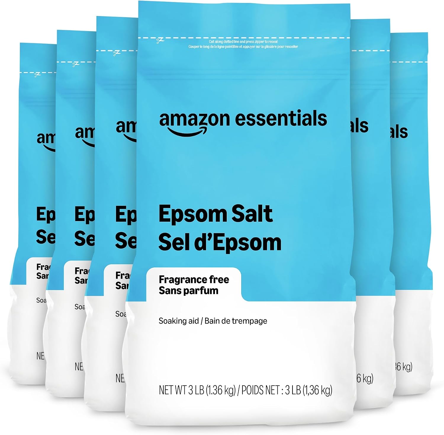 Amazon Essentials Epsom Salt Soak, Magnesium Sulfate USP, 3 Pound, 6-Pack (Previously Amazon Basics)