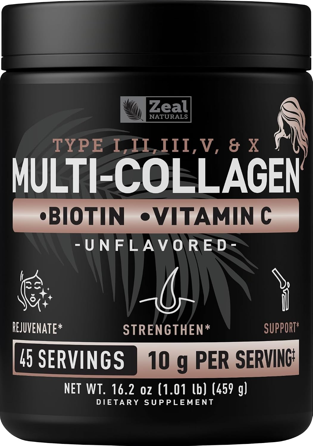 Zeal Naturals Multi Collagen Protein Peptides Powder Types I II III V X – Vitamin C, Biotin & Hyaluronic Acid – Hair, Skin & Nails – Marine, Bovine, Chicken & Eggshell – Unflavored, 45 Servings