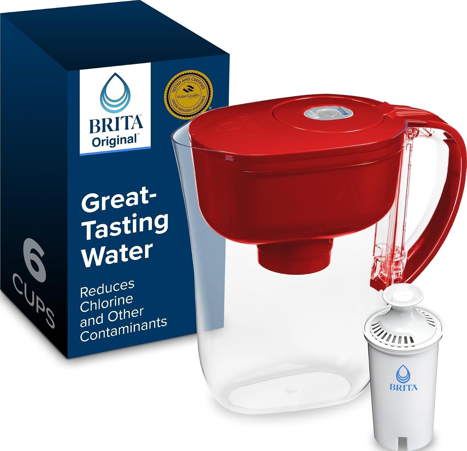 Brita Metro Water Filter Pitcher with SmartLight Change Indicator, BPA-Free, Replaces 1,800 Plastic Water Bottles a Year, Lasts Two Months, Includes 1 Filter, Small – 6-Cup Capacity, Fiery Red