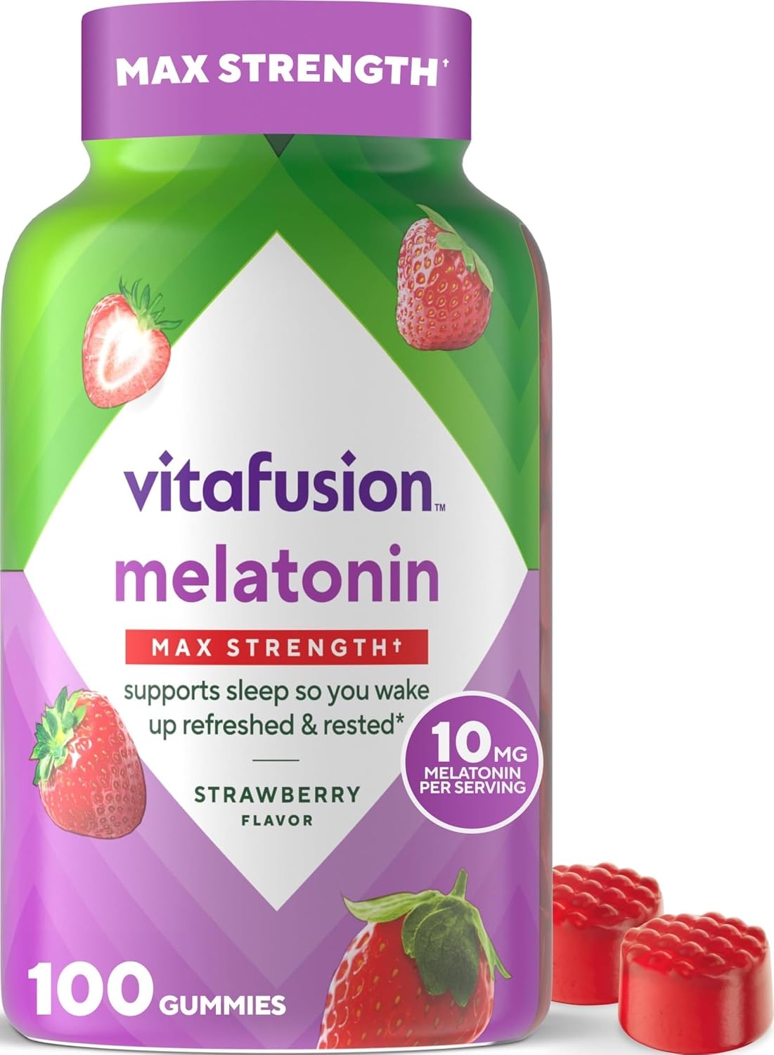 Vitafusion Melatonin Gummies | 10mg | 100 Count | Max Strength Gummy for Adults | Strawberry Flavor | Gluten-Free Supplement
