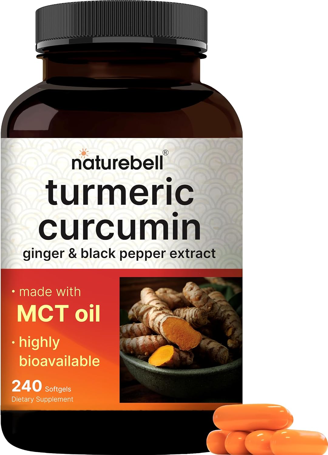 Turmeric Curcumin Supplement with Black Pepper & Ginger | 95% Curcuminoids | 240 Softgels with MCT Oil for Better Absorption (120 Day Supply)