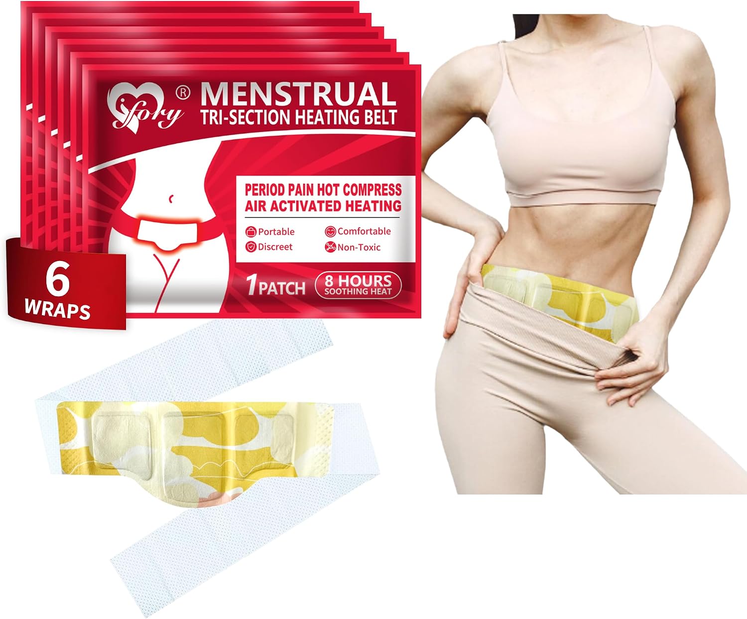 Heating Patches for Period Cramps, Menstrual Heat Wraps, 6 Pack