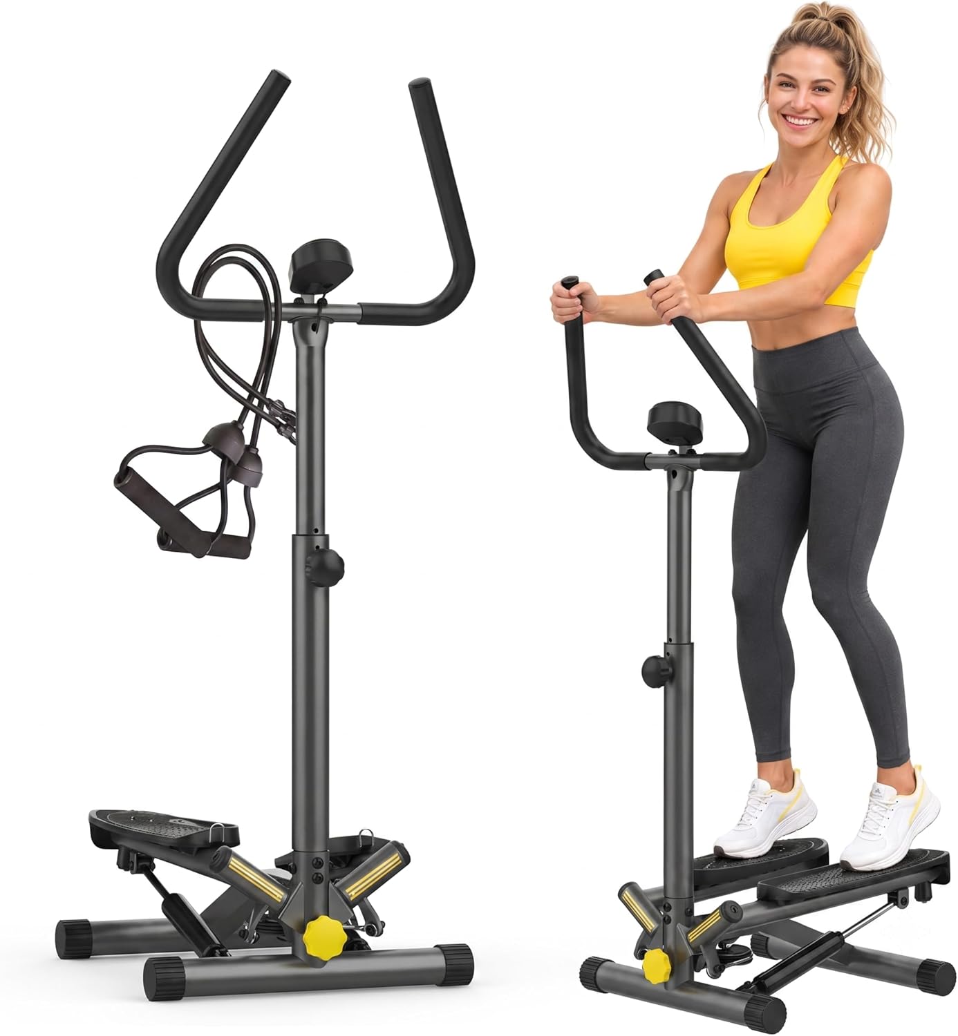 ZIWWVY Stepper Machine with Resistance Bands, Mini Stepper with 300LBS Weight Capacity, Twist Stepper for Full Body Workout, Adjustable Step Height, Smooth and Quiet, Step Machine for Men Women