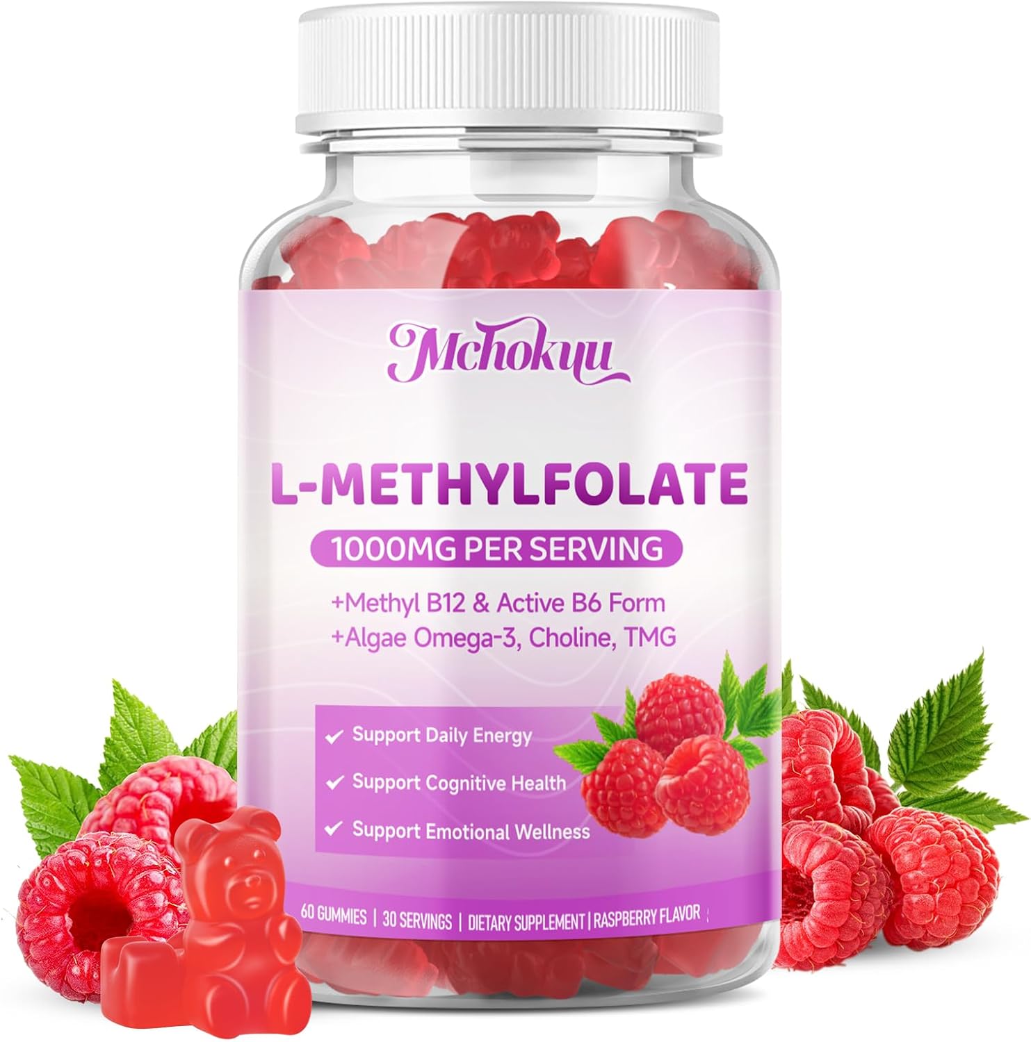 L-Methylfolate (5-MTHF) Gummies 1000mcg Supplement, 60 Count