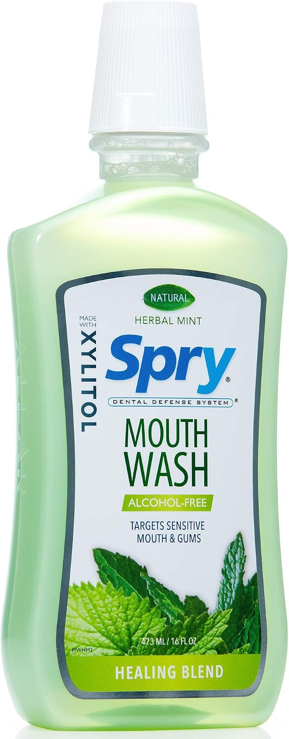 Spry Alcohol-Free Xylitol Mouthwash, Herbal Mint – 16 fl oz (Pack of 1)