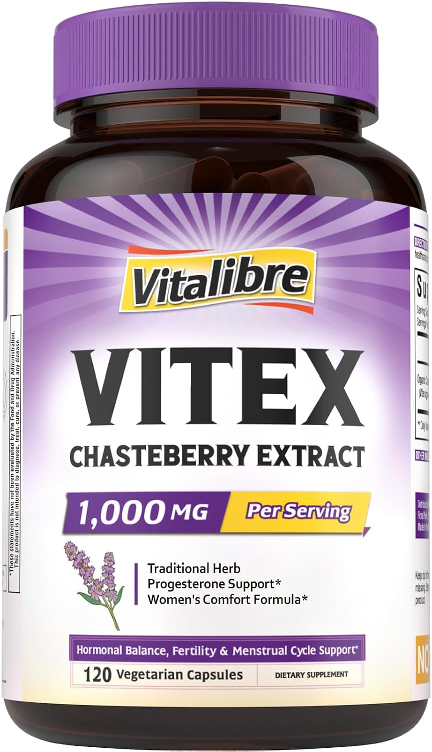 Vitalibre Organic Vitex Chasteberry Supplement for Women, Hormone Balance, Fertility Support, Healthy Menstrual Cycle, Vegan, 120 Capsules