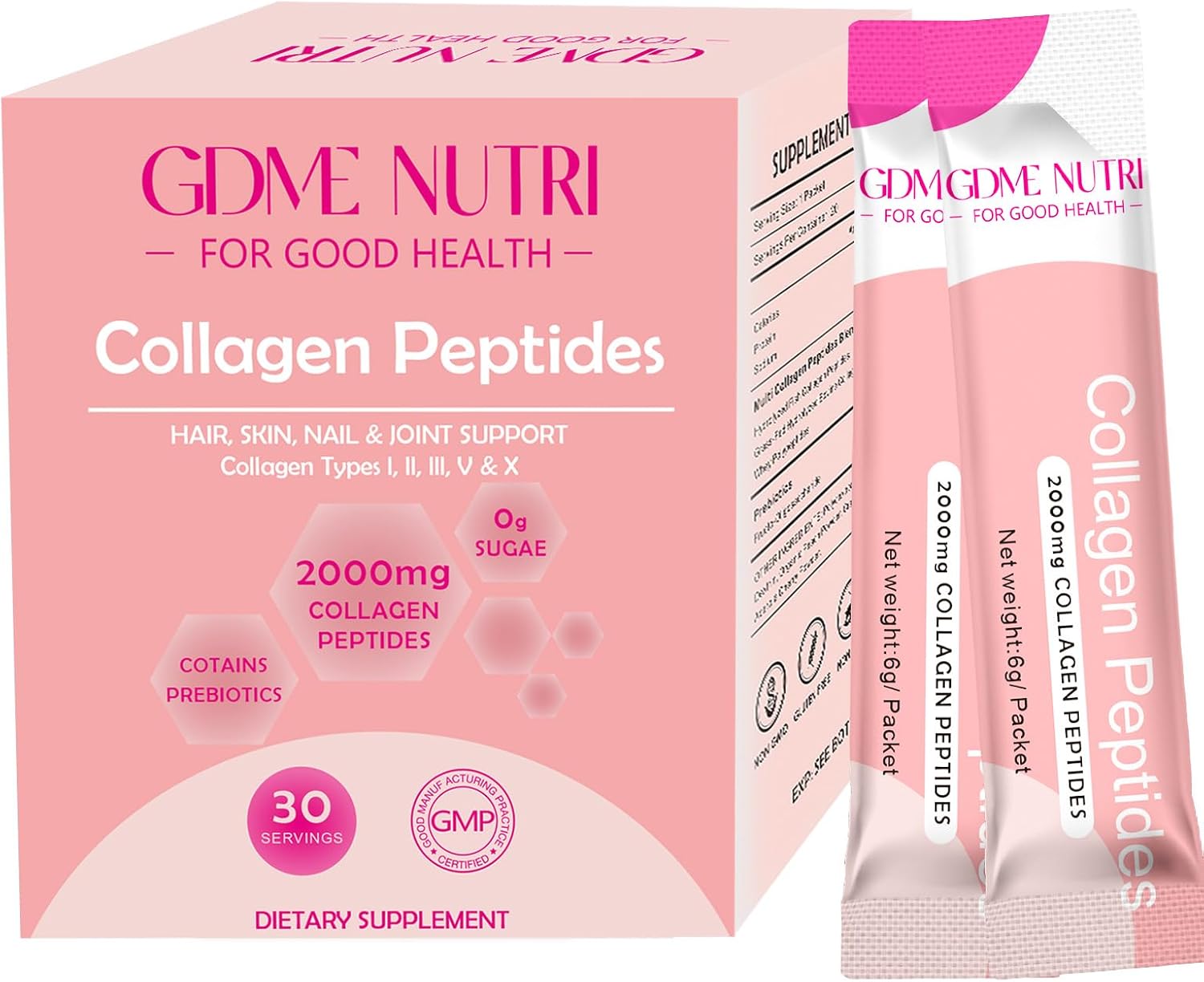 Multi Collagen Peptides Powder for Women and Men – Type I, II, III, V, X – Hydrolyzed Collagen Peptides, Supports Skin Hair Nail & Joint, Grass-Fed, Non-GMO, 30 Packets