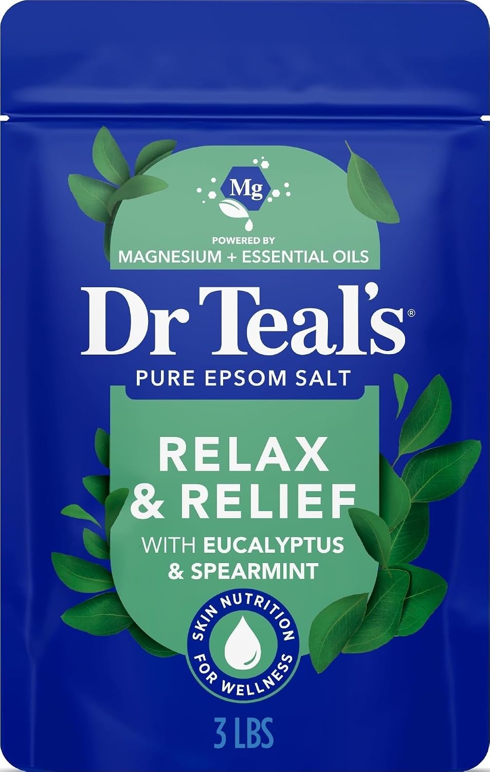 Dr Teal’s Epsom Salt Magnesium Soak, Relax & Relief with Eucalyptus & Spearmint Essential Oils, 3 lbs