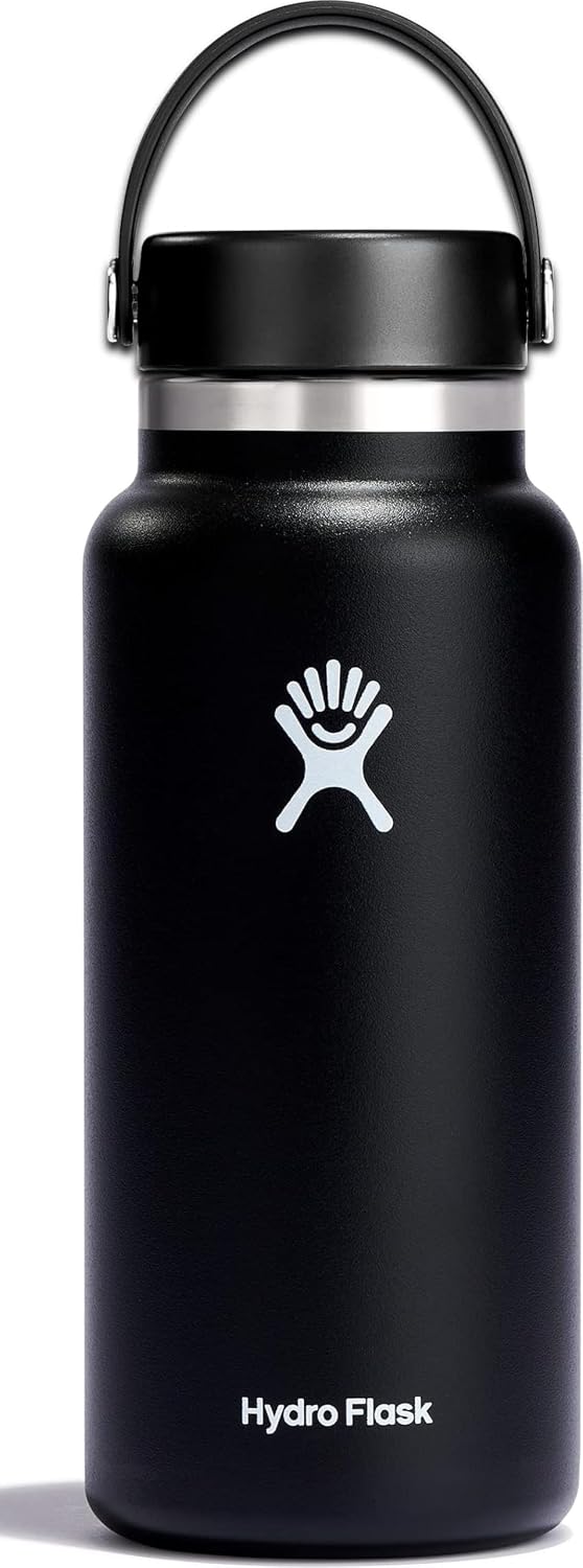 Hydro Flask Water Bottle – Insulated Stainless Steel – Wide Mouth Flex Lid, Non Spill, Leakproof and Refillable in 32 Oz Black