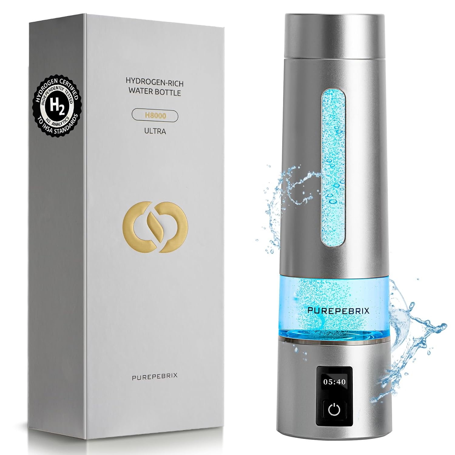 PUREPEBRIX Hydrogen Water Bottle Generator – 9060 PPB Molecular Hydrogen