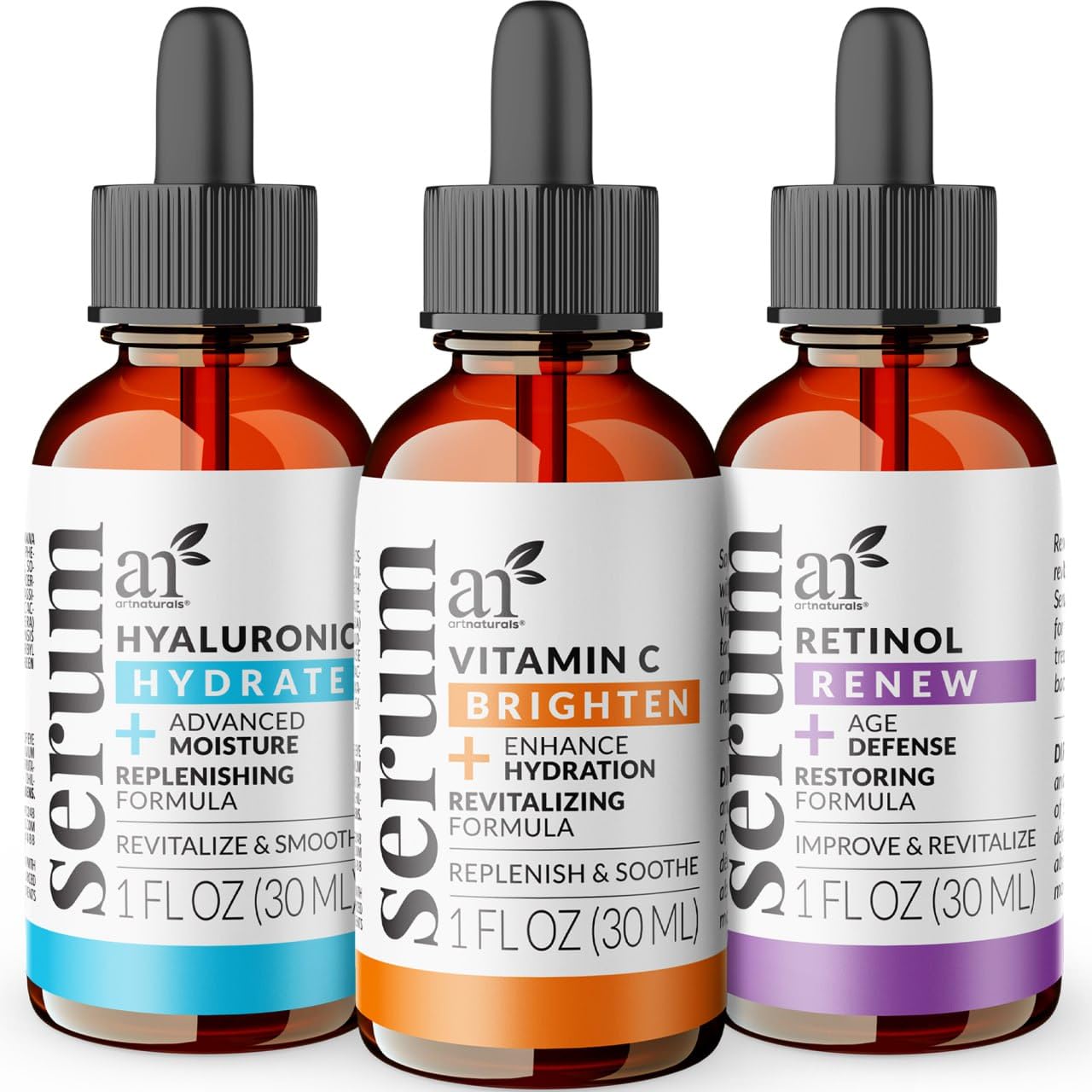 ArtNaturals Vitamin C, Retinol & Hyaluronic Serum Set (3 x 1 Fl Oz / 30ml) | Three-Step Daily Skin Care Routine, Suitable for All Skin Types