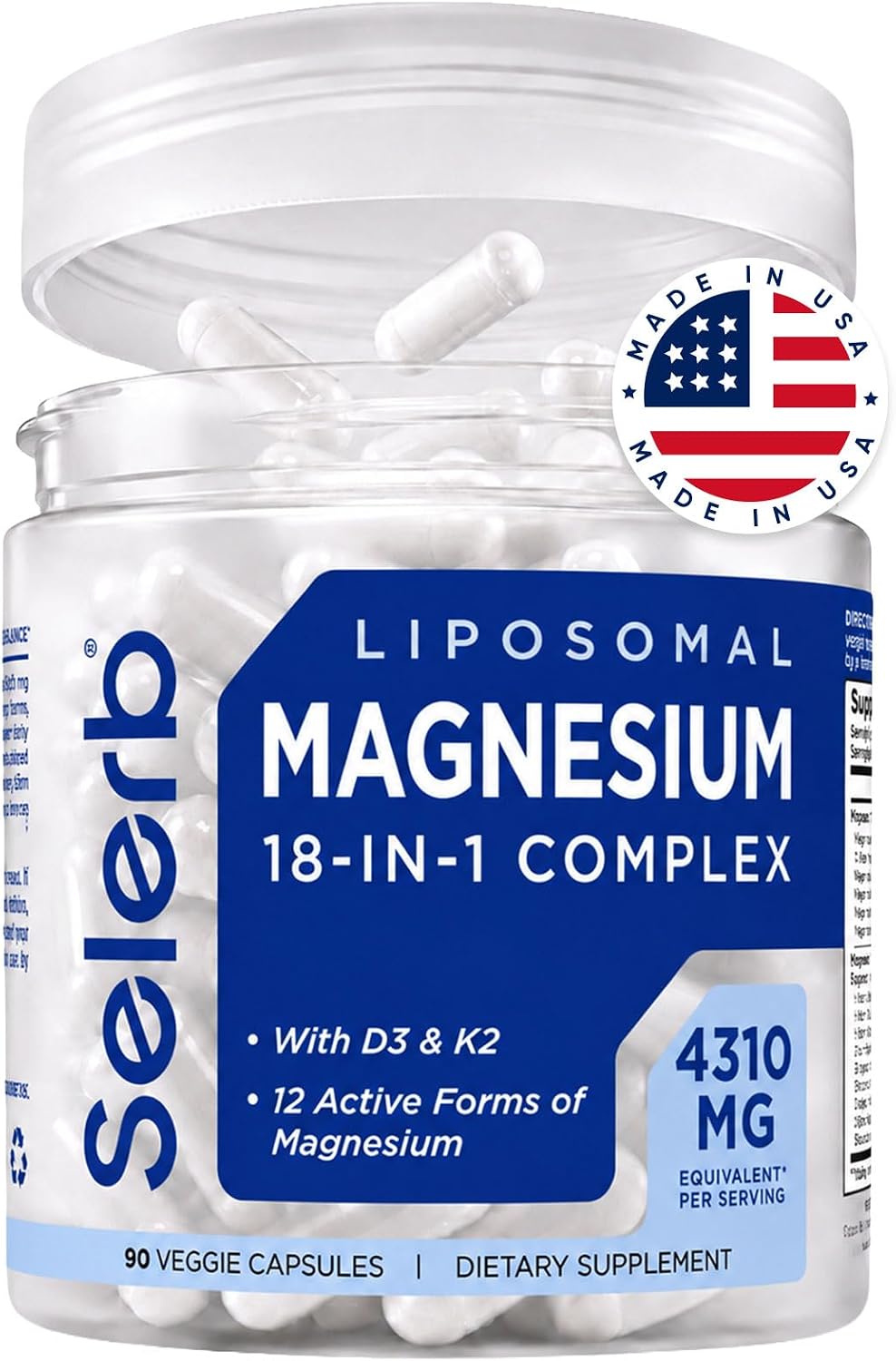 18 in 1 Magnesium Complex for Women and Men | Liposomal Magnesium Supplement with Glycinate, Citrate, Malate, Taurate, D3 & K2 | High Absorption for Muscle, Sleep, Bone, Nerve Support | 90 Capsules