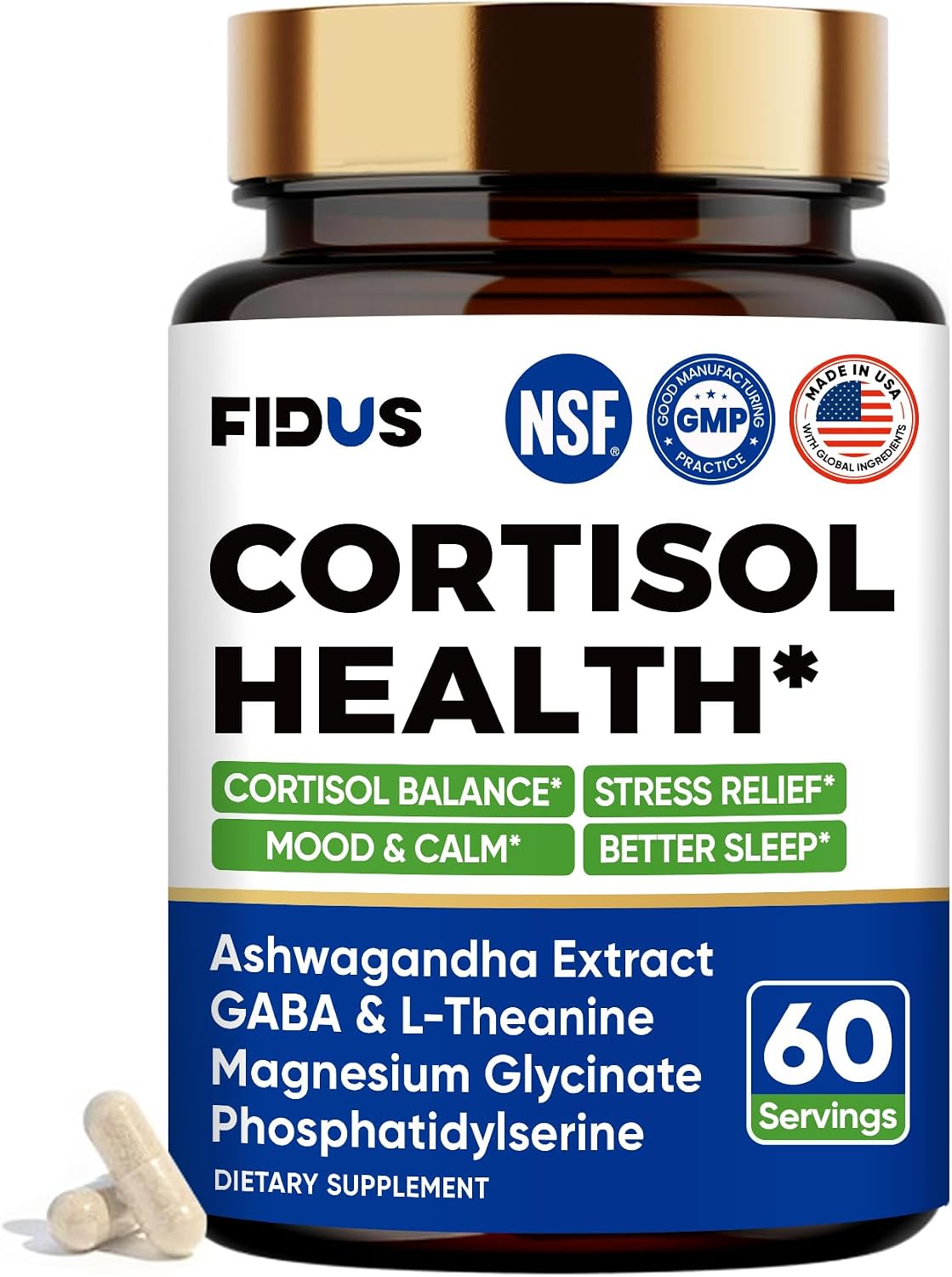 Cortisol Supplement for Women & Men with Ashwagandha, GABA – 60 Day Supply | Magnesium, L-Theanine & Rhodiola, Cortisol Reducer & Manager for Detox and Stress Support, Sleep, Mood & Focus, USA Made
