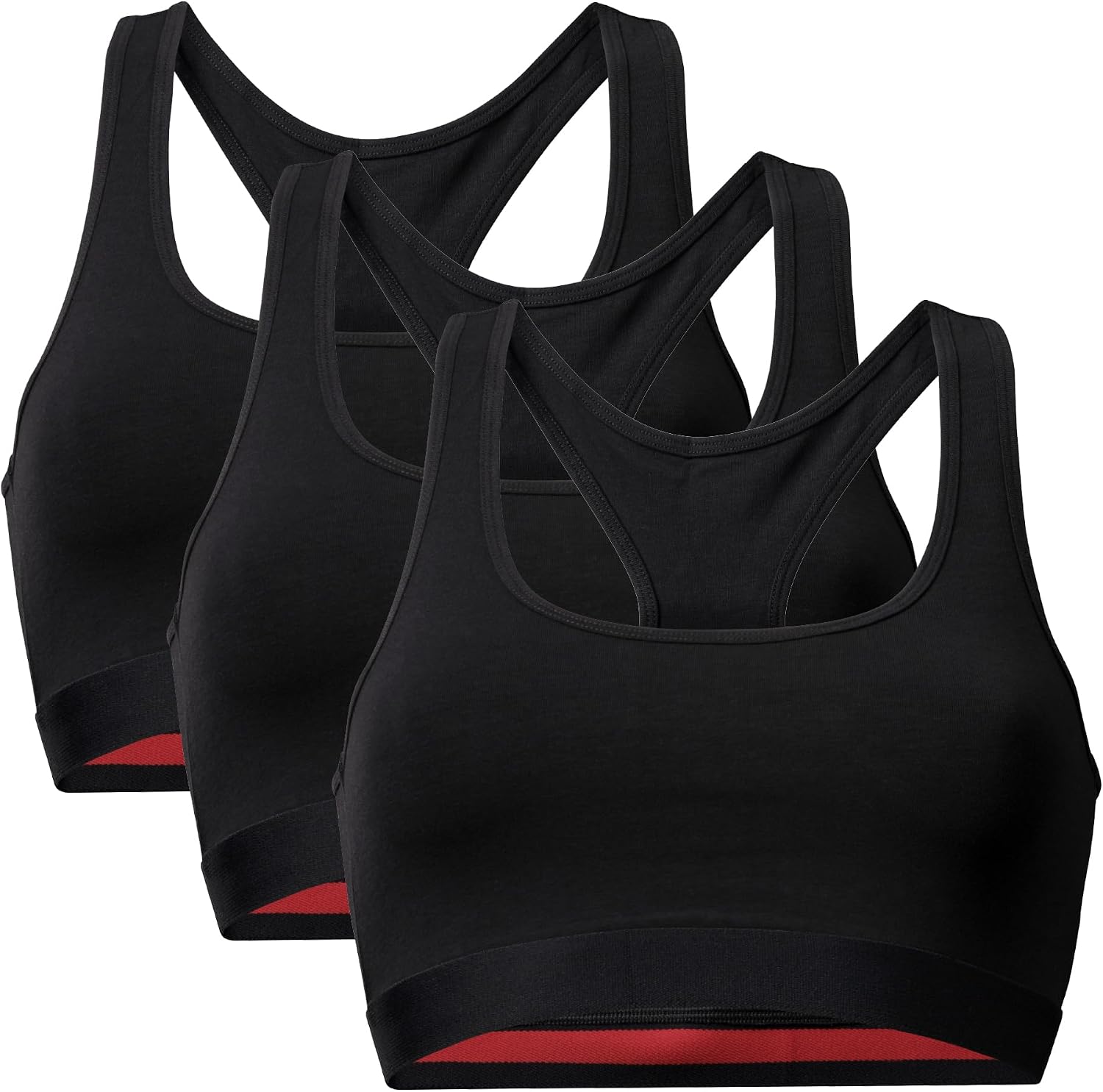 DANISH ENDURANCE Organic Cotton Bralette for Women, Wireless, 3-Pack | Organic Cotton Bralette, Wireless with Light Support & Racerback Design for Everyday Wear & Light Workouts