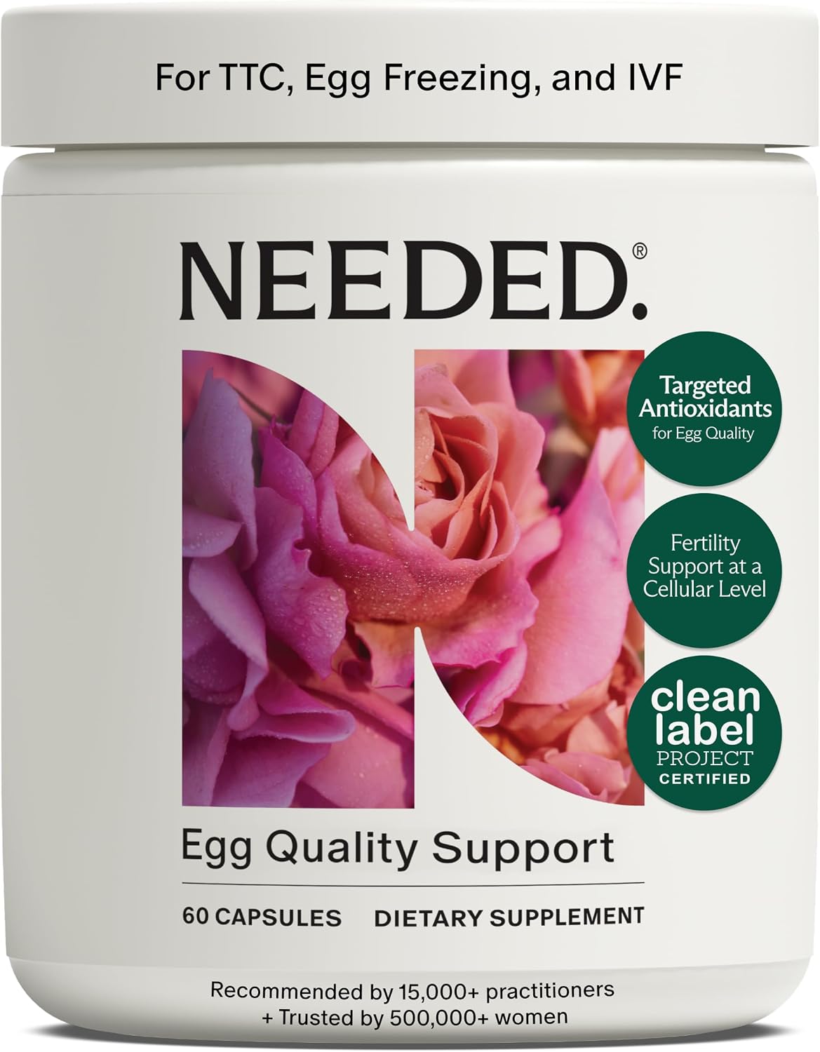 Needed. Egg Quality Support, 60 Capsules, 30 Day Supply | Optimally Formulated Antioxidants Supplement for Egg Quality, Fertility Support, Fertility Supplement for Women
