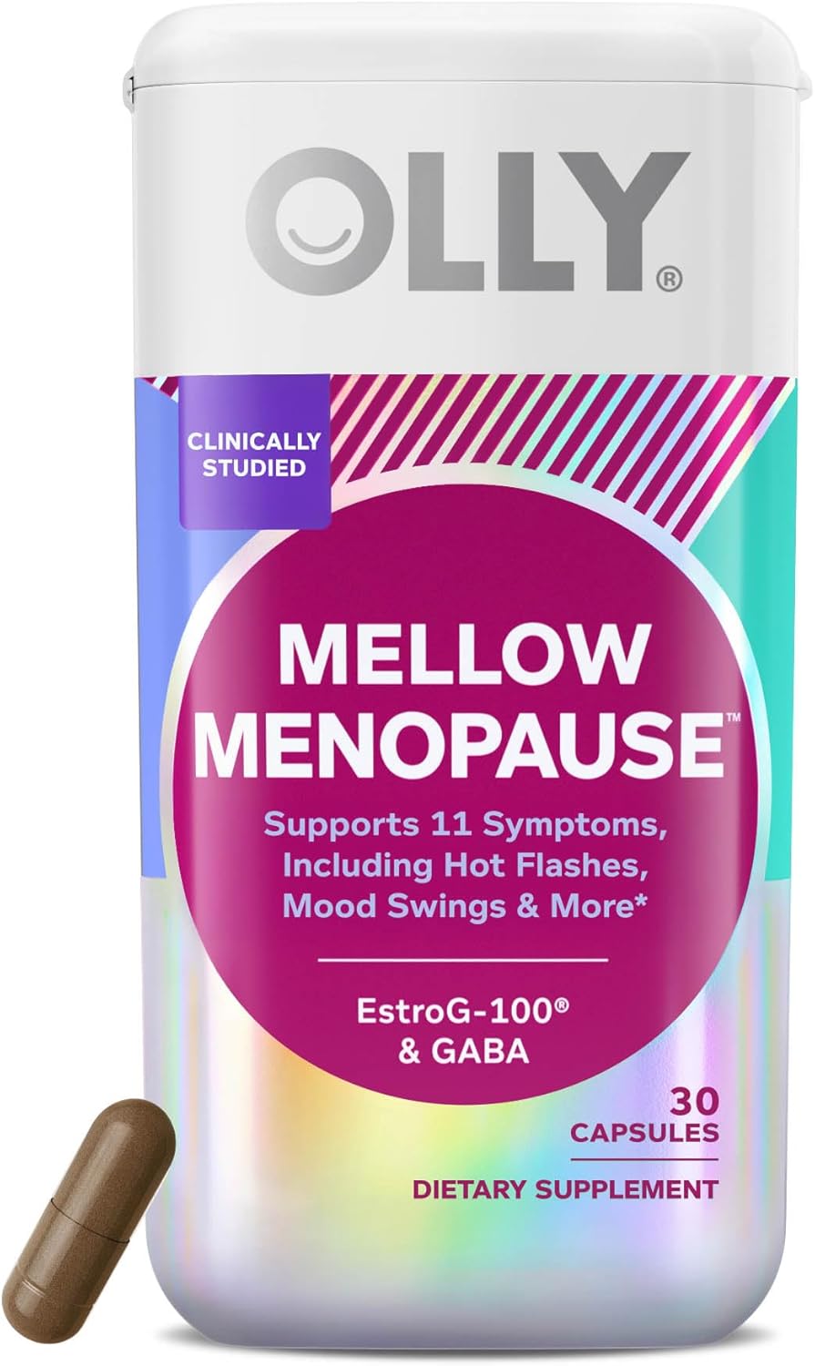 OLLY Mellow Menopause Supplements, Supports 11 Symptoms* – 30 Count