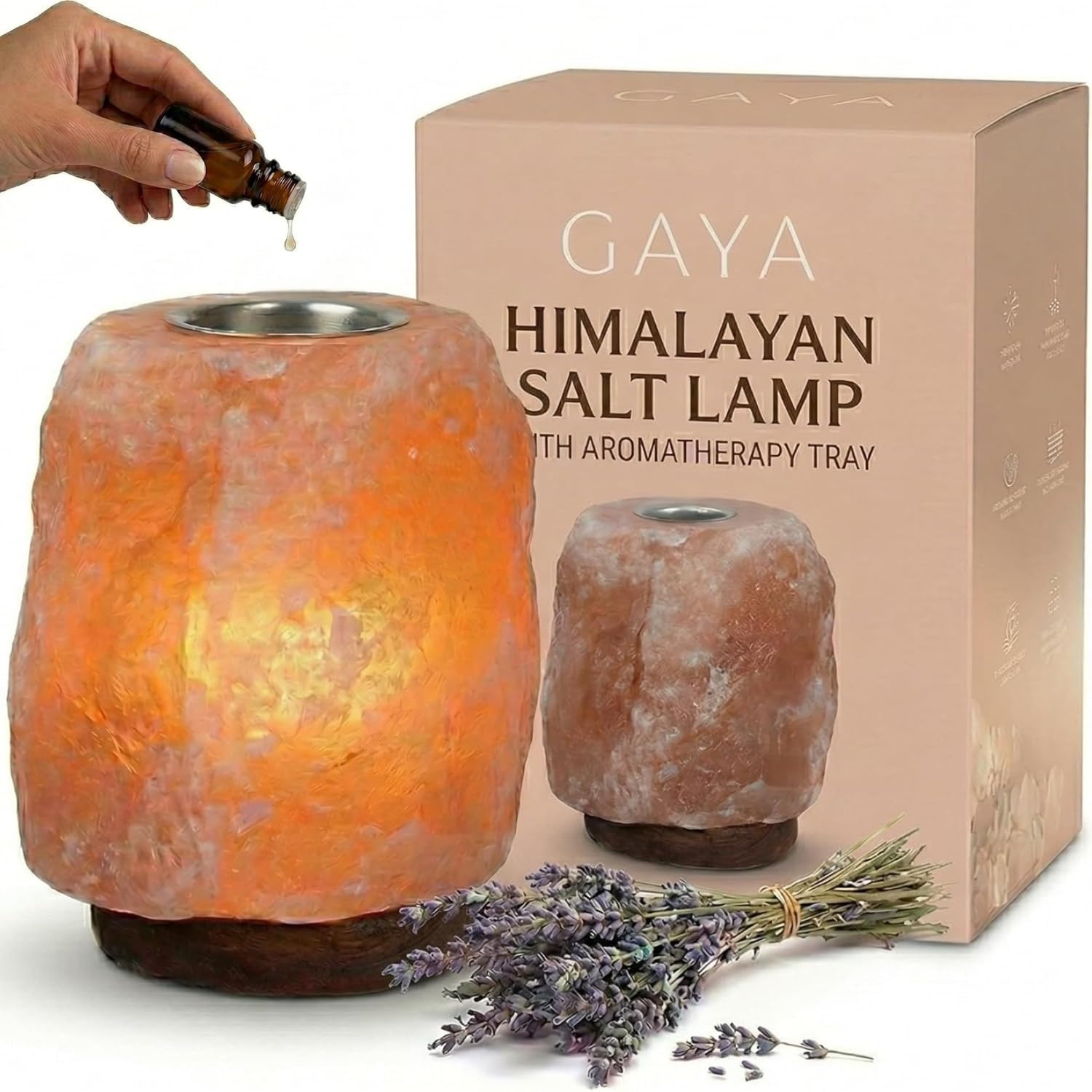 GAYA Himalayan Pink Salt Lamp Diffuser, Aromatherapy Tray, Dimmer Switch
