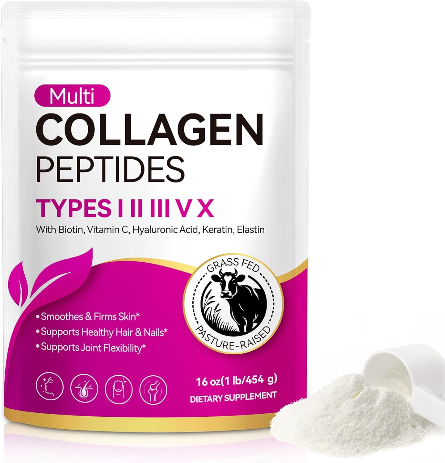 Multi Collagen Peptides Powder – Types I, II, III, V, X – Grass Fed, Pasture Raised – Supports Skin, Hair, Nails & Joints – Flavorless, Hydrolyzed, Easy to Mix – Non-GMO, Gluten-Free, Dairy-Free