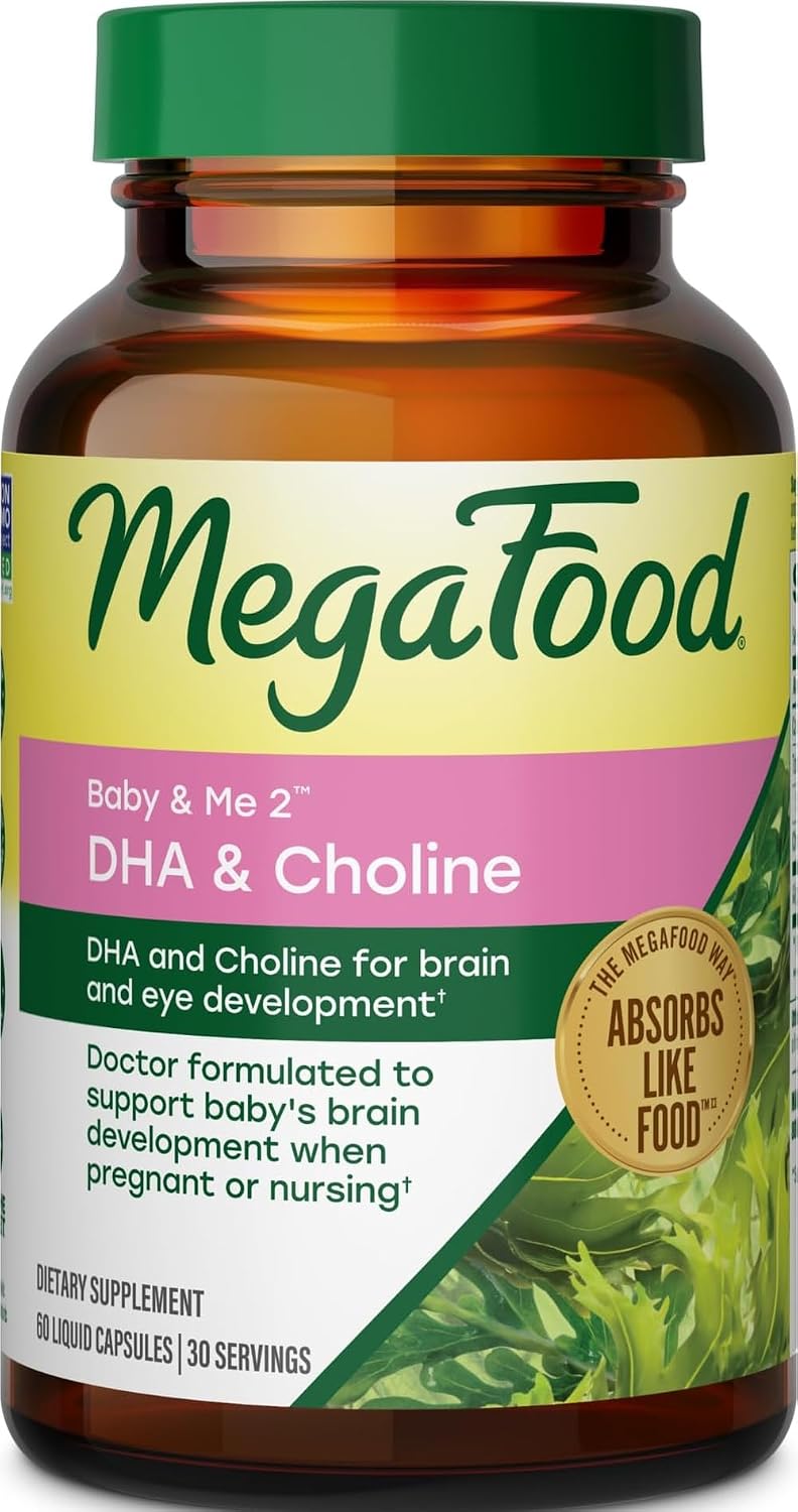 MegaFood Baby & Me 2 DHA & Choline Prenatal Vitamins, 60 Liquid Capsules