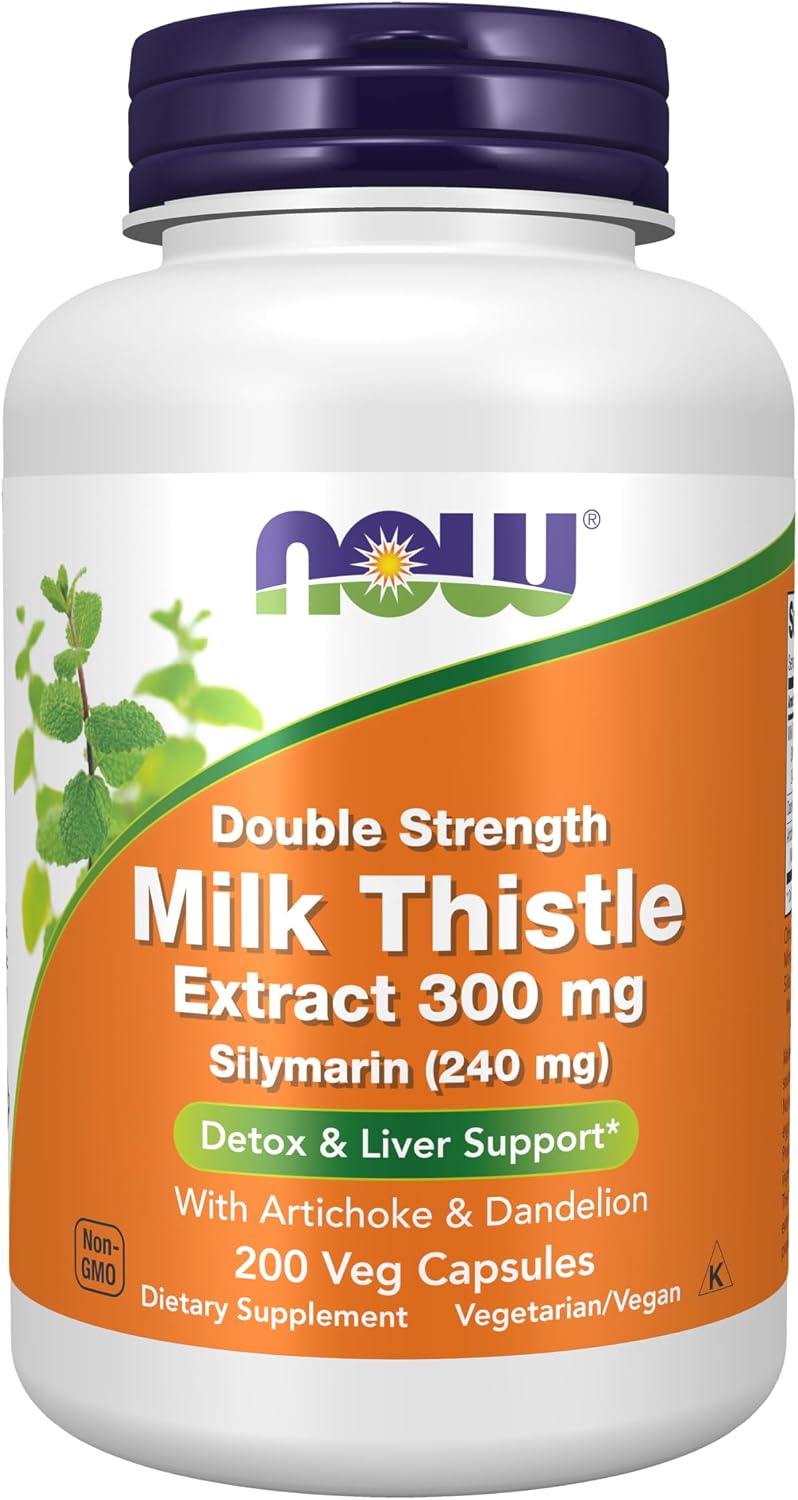 NOW Foods Supplements, Silymarin Milk Thistle Extract 300 mg with Artichoke and Dandelion, Double Strength, Supports Liver Function*, 200 Veg Capsules