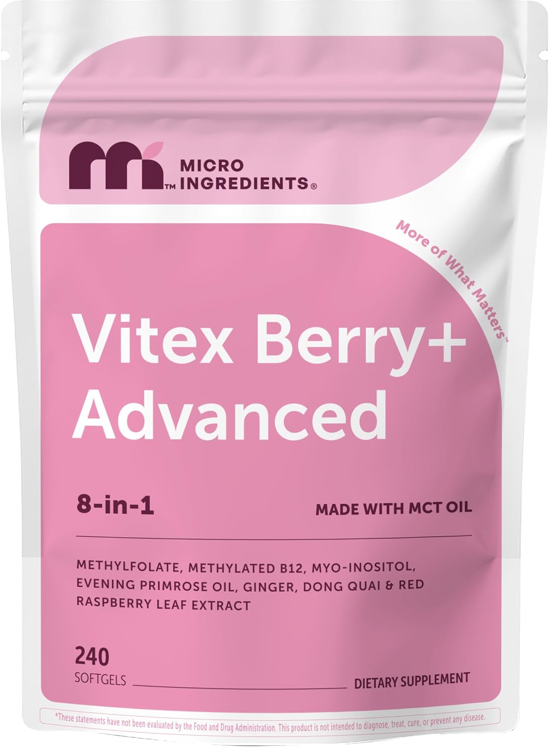 Vitex Berry+ Advanced, 240 Softgels | Chasteberry Supplement for Women | Hormone Balance Support* | 8-in-1 with Myo-Inositol, Evening Primrose Oil, Dong Quai, Folate | Made with MCT Oil | Non-GMO