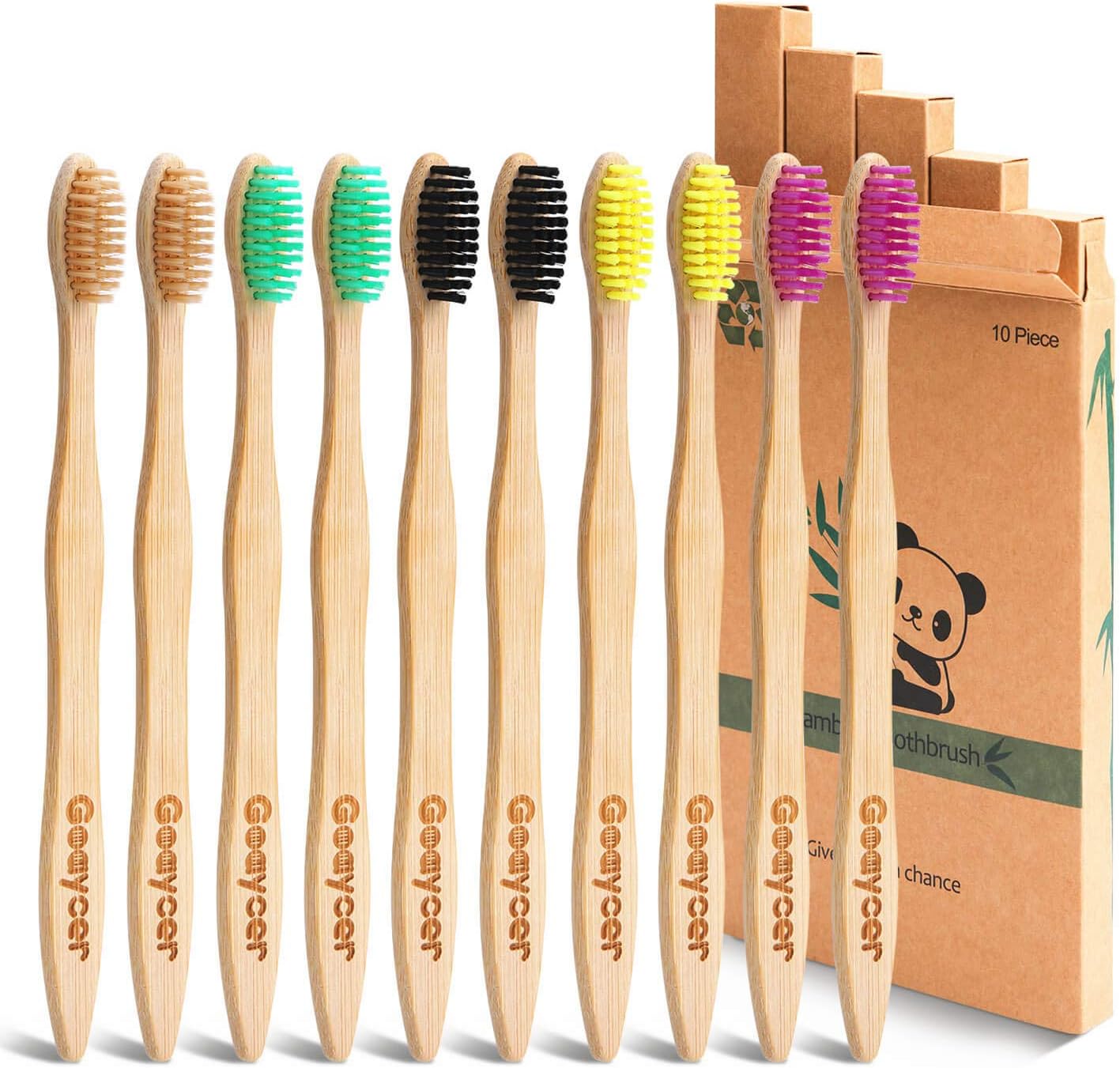 Bamboo Toothbrushes 10 Pack, Medium Soft Bristles BPA Free Biodegradable Bulk Wooden Toothbrush