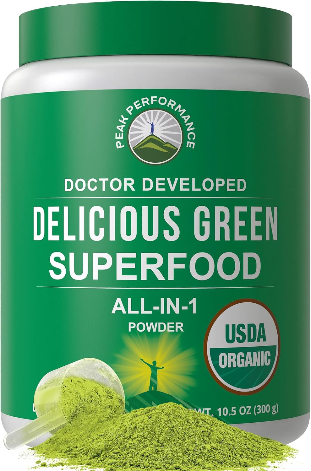 Peak Performance Organic Greens Superfood Powder. Best Tasting Super Greens | Powder with 25+ Organic Ingredients for Max Energy and Athletic Performance. Vegan Keto Green Juice Daily Drink