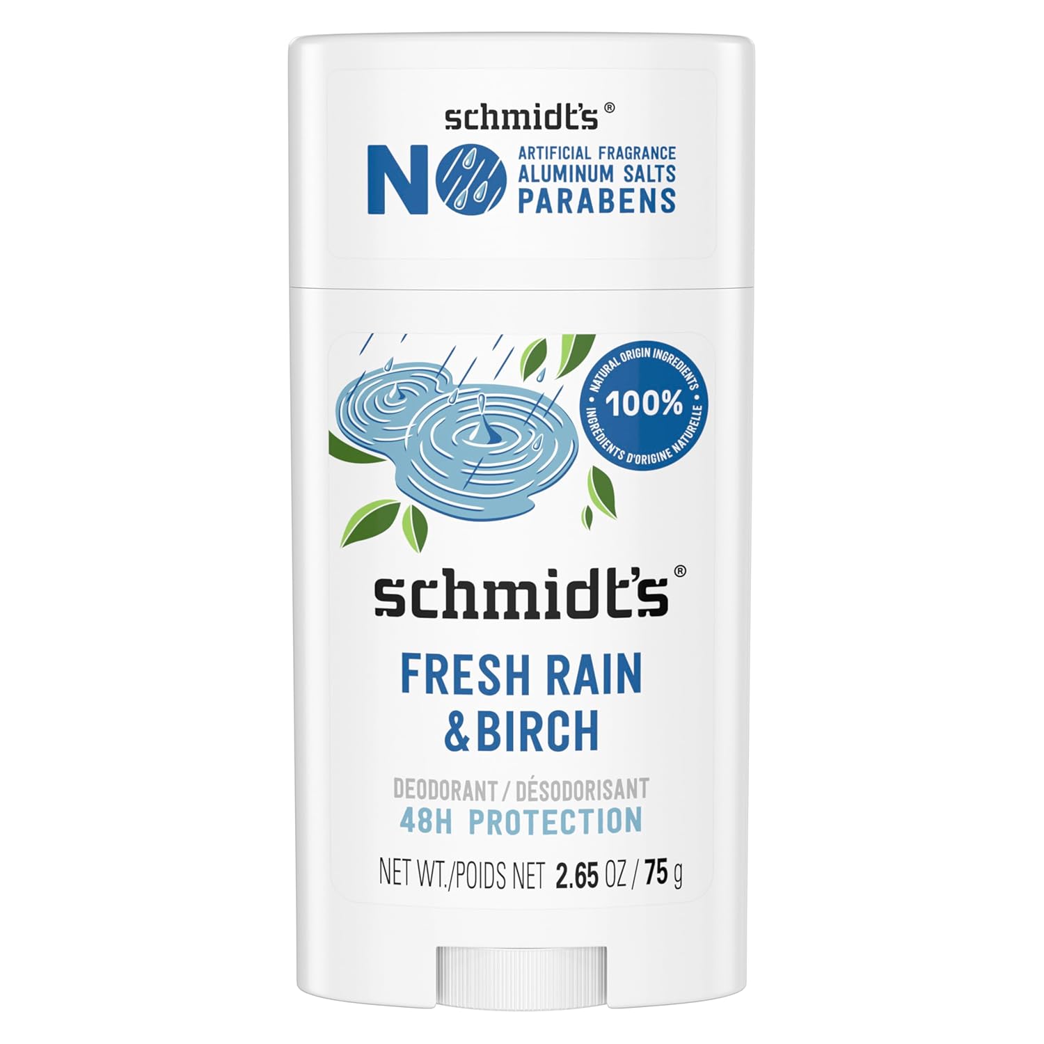 Schmidt’s Aluminum-Free Deodorant Fresh Rain & Birch Aluminum Free 2.65 oz | Natural Origin Ingredients. Fresh Rain & Birch Scent
