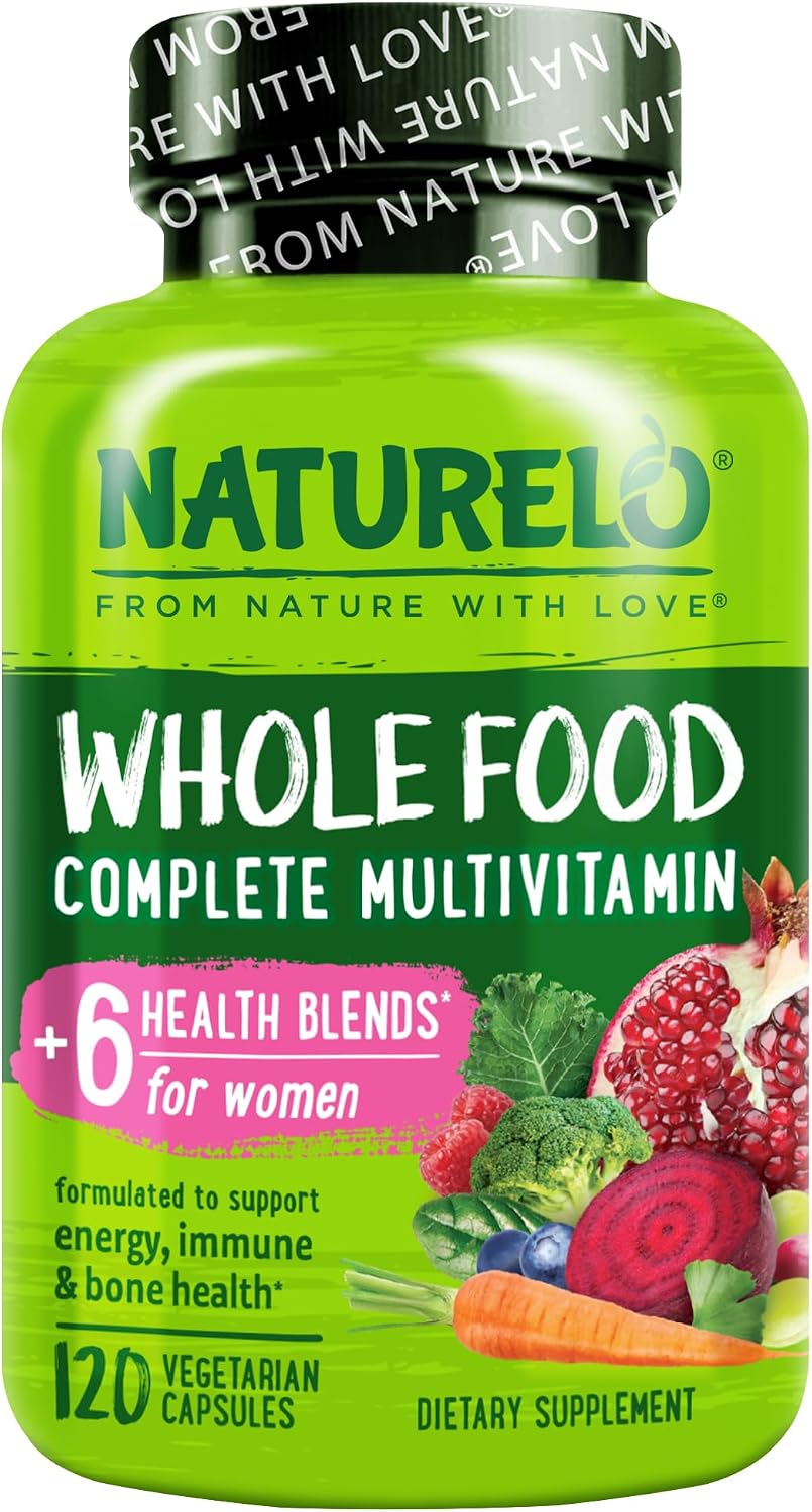 NATURELO Whole Food Multivitamin Health Blends, 120 Caps | Women’s Multivitamins with Vitamins, Minerals, Organic Extracts for Energy and Heart Health, Vegan Capsules