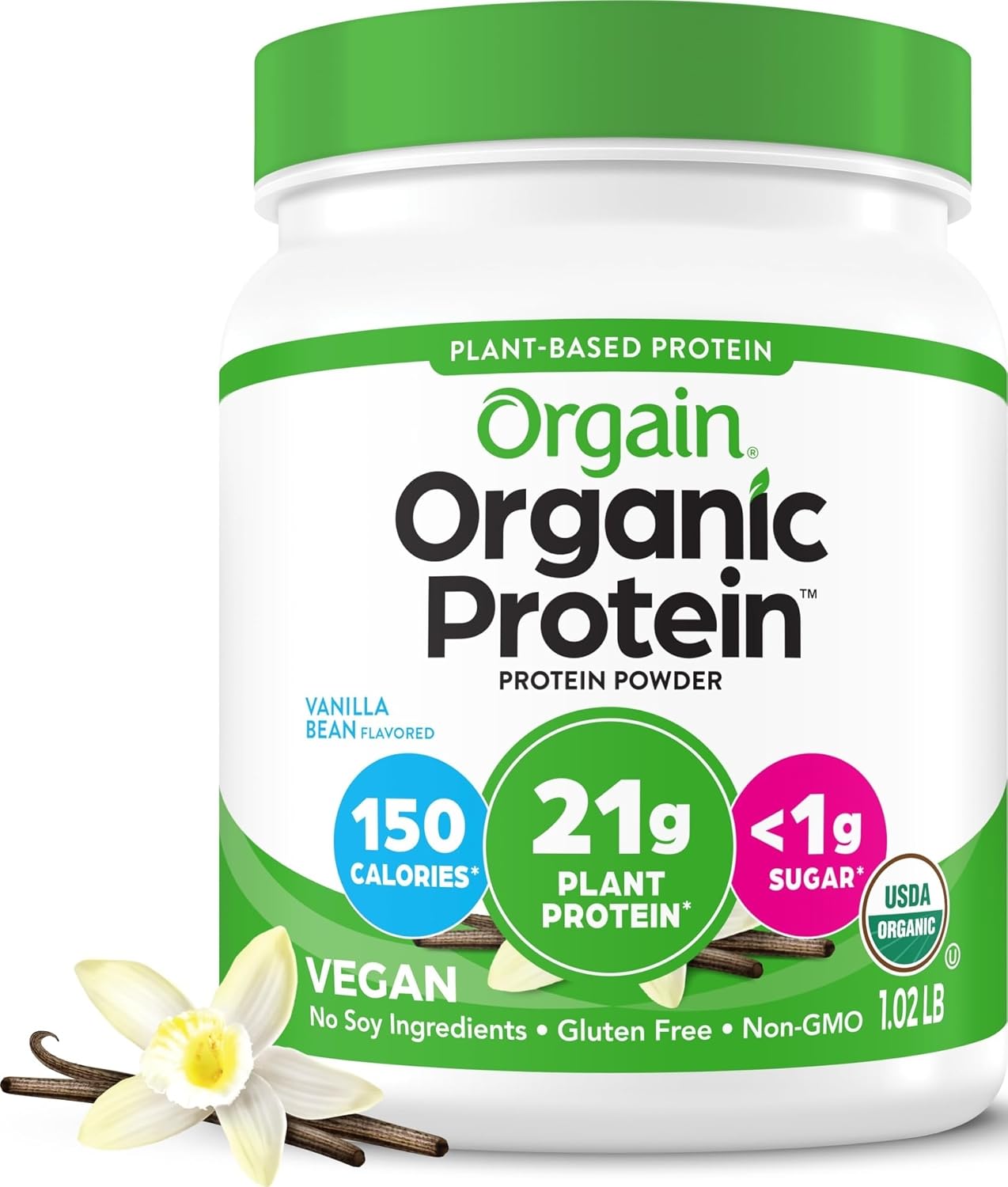Orgain Organic Vegan 21g Protein Powder, Vanilla Bean, 1.02 lb