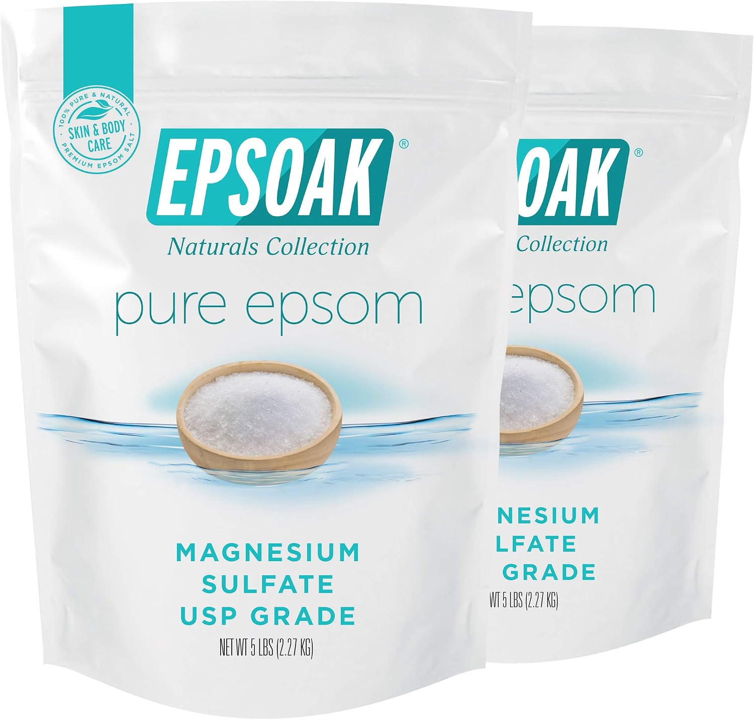 Epsoak Epsom Salt 10 lb. Magnesium Sulfate USP. (Qty. 2 x 5 lb. Bags) Resealable Epsom Salt Bag Unscented, Made in The USA, Cruelty-Free Certified