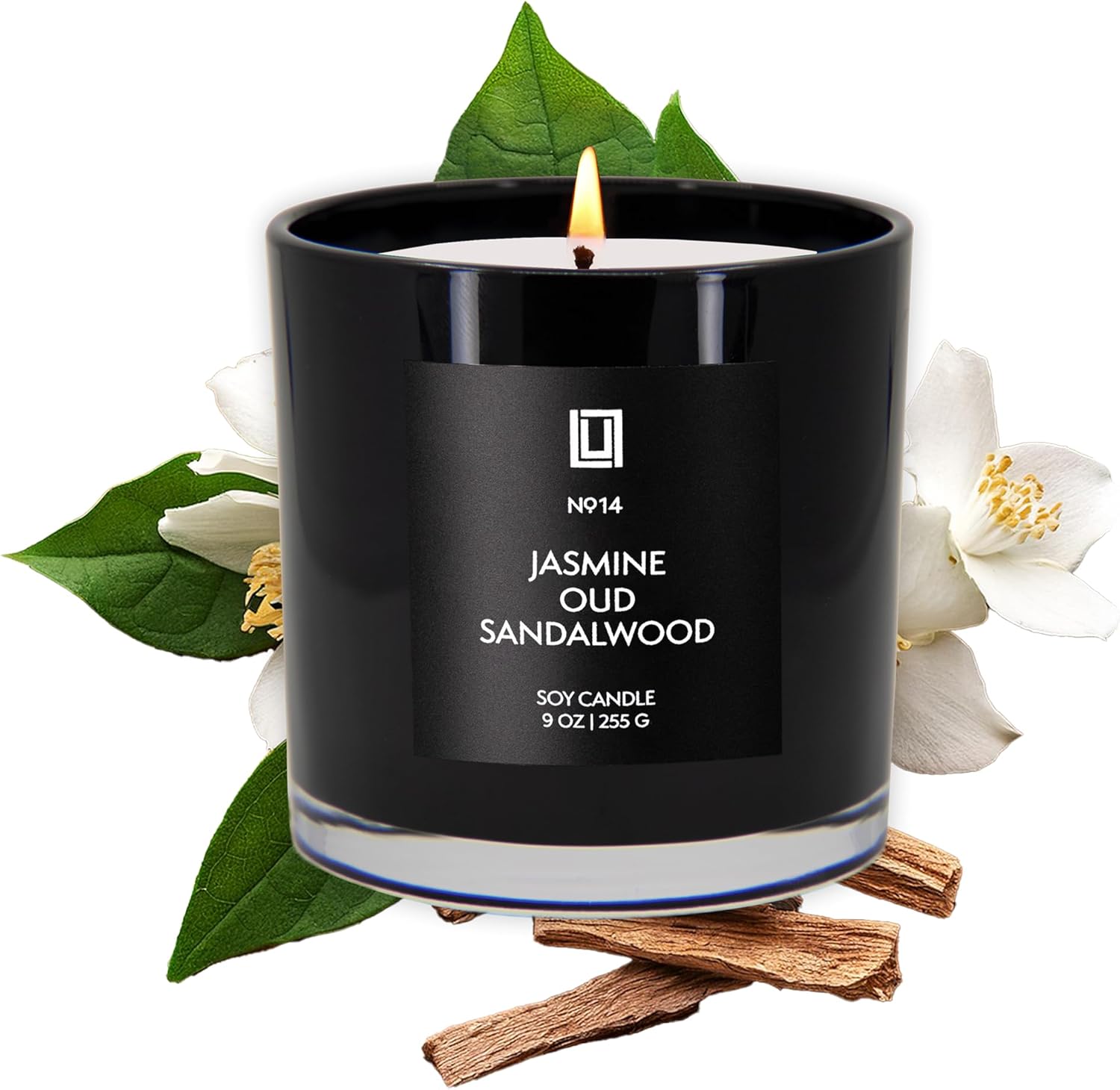 Lulu Candles Jasmine, Oud & Sandalwood Scented Soy Blend Jar Candle, 9 Oz.
