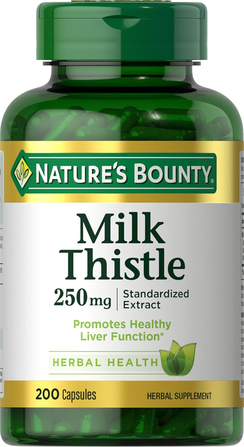 Nature’s Bounty Milk Thistle Capsules, Traditionally Used for Liver Health, Herbal Supplement, 250 mg per Serving, 200 Count