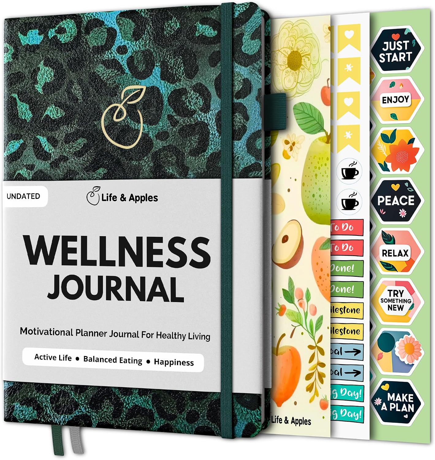 Life & Apples Wellness Journal, Food Diary & Fitness Planner, Leopard | Food Journal and Workout Journal for Women & Men to Track Meals, Fitness, Habits, Gratitude and Weight Loss Goals, Undated