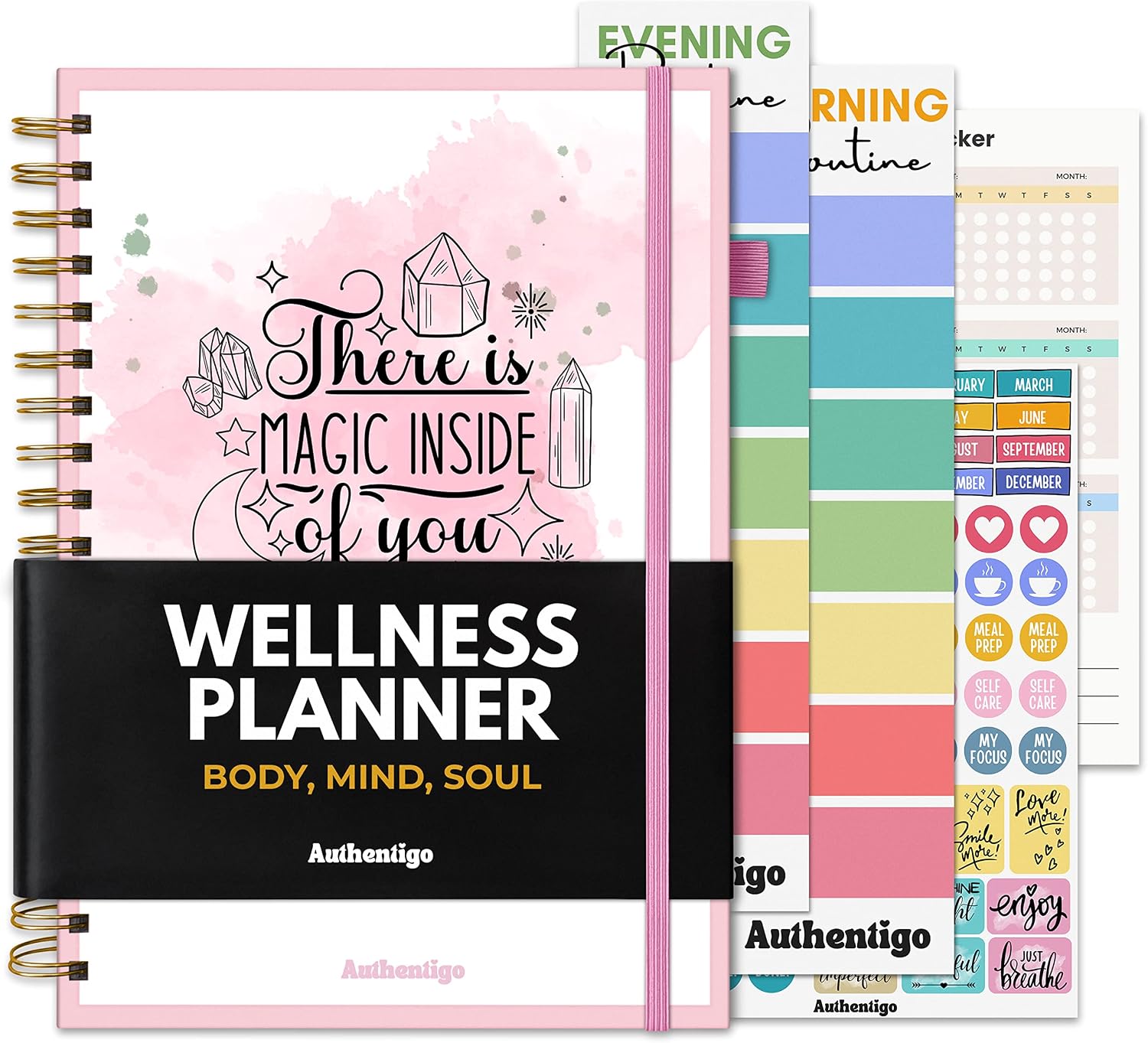 Wellness Planner – Self Care Journal with Agenda for Tracking Weight Loss Diet, Fitness and Achieving Health Goals, Undated, 7″ X 10″, Magic Inside