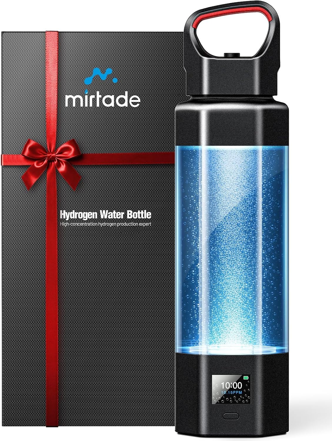 Hydrogen Water Bottle Generator, 10000+ PPB Molecular Hydrogen Water Machine, Portable Water Ionizer with Ergonomic Handle, SPE/PEM, Leak-Proof,H2 Certified,Perfect for Home Gym Office(Black)