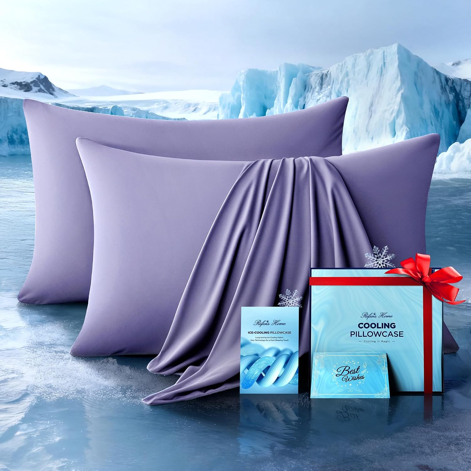 Ultra-Chill Cooling Pillowcase Set of 2 for Hot Sleepers, Softer Than Silk Pillow Cases for Protecting Hair & Skin, Breathable Bed Pillow Covers w/Zipper, Gifts for Women Men(Purple, King)