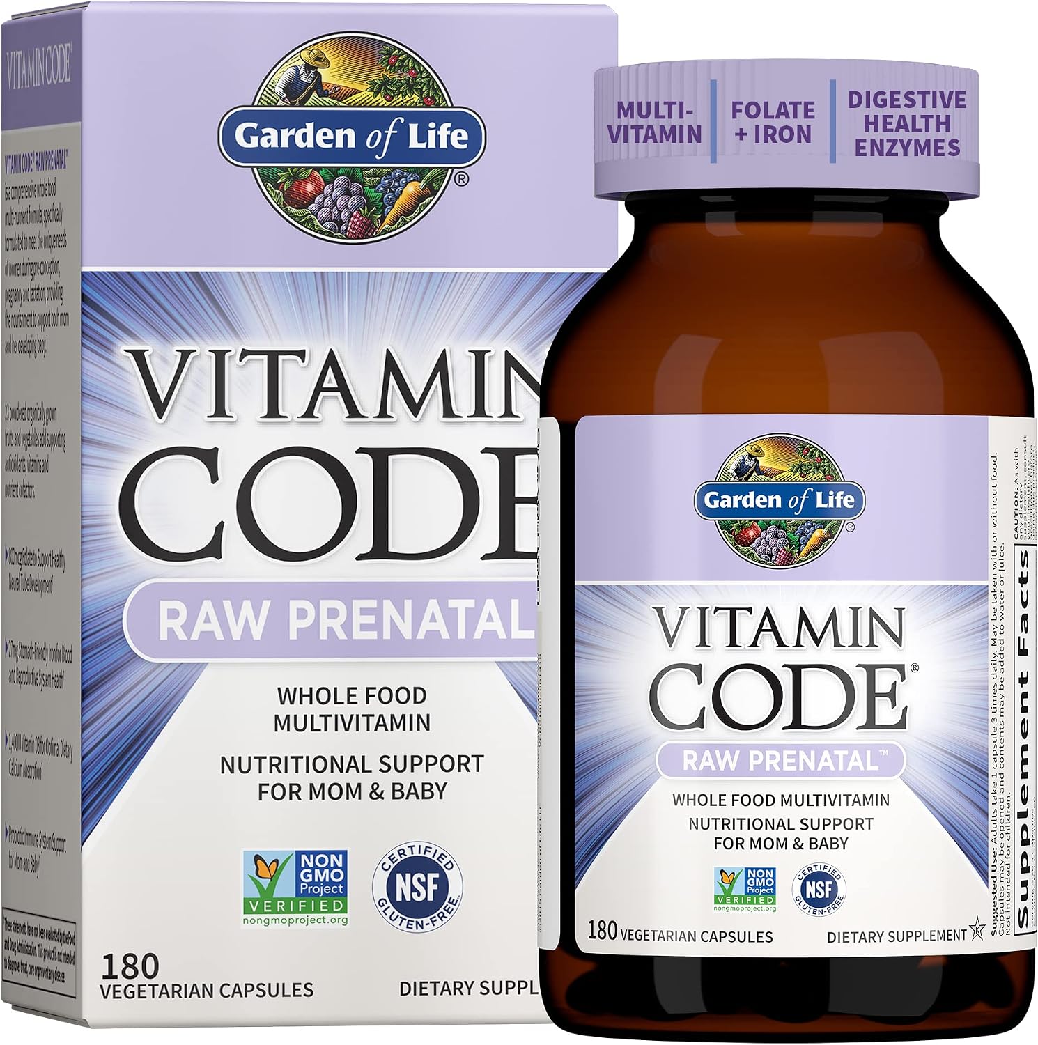 Garden of Life Vitamin Code Raw Prenatal Multivitamin for Women with Iron, Folate, Probiotics and Whole Food Nutrients – Immune and Cellular Energy Support, Non-GMO, Gluten-Free, Kosher, 60 Day Supply | Iron, Folate, Probiotics and Whole Food Nutrients, Immune and Cellular Energy Support, Non-GMO, Gluten-Free, Kosher
