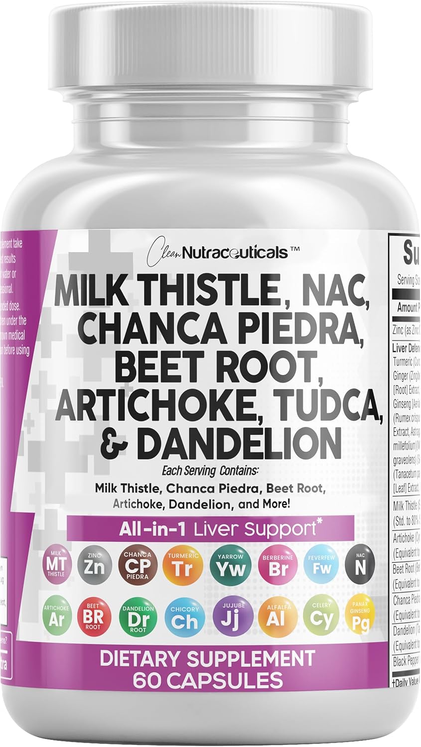 Clean Nutraceuticals Milk Thistle NAC Chanca Piedra Beet Root Artichoke Astragalus Dandelion Root – Liver Cleanse Detox & Repair Supplement Plus TUDCA Choline & Ginger – 1Pack