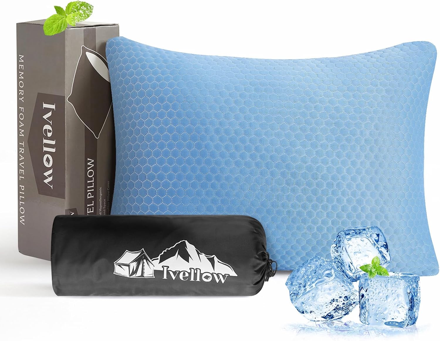 Ivellow Travel Pillow, Camping Pillow for Sleeping,Cooling, Memory Foam -S