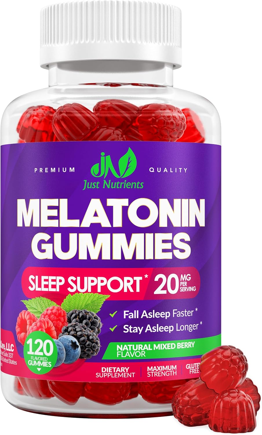Melatonin 20mg Gummies (120 Count) – Maximum Strength Sleep Support for Adults with 10mg of Melatonin Per Gummy – Gluten-Free, Vegetarian, Great Tasting Mixed Berry Flavor – 60 Servings