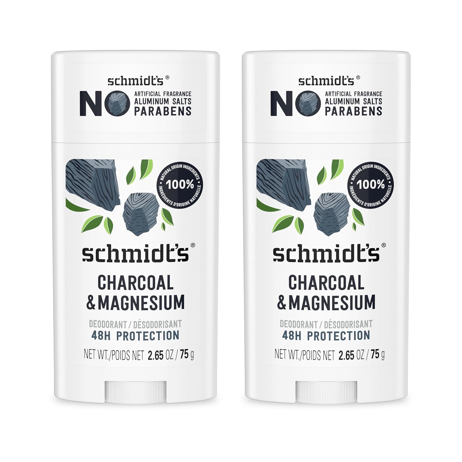 Schmidt’s Deodorant Charcoal & Magnesium 2 Count 2.65 oz 48H | 24 Hour Odor Protection for Women and Men. With Natural Ingredients. Cruelty-Free