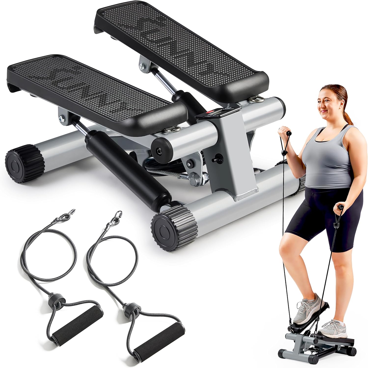 Sunny Health & Fitness Mini Stair Stepper w/Resistance Bands for Home Gym