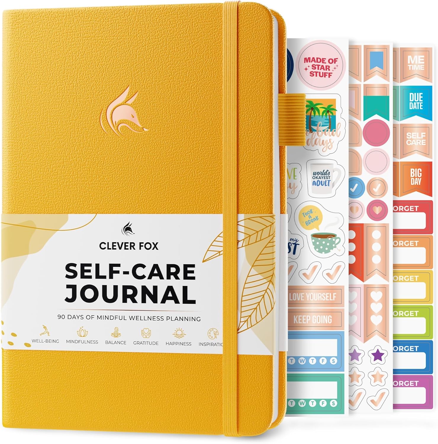 Clever Fox Self-Care Journal for Women, Daily Planner 5.8×8.3 Amber Yellow | 3-month mental health journal, habit tracker, wellness journaling supplies for women & teen girls, gratitude & mood log