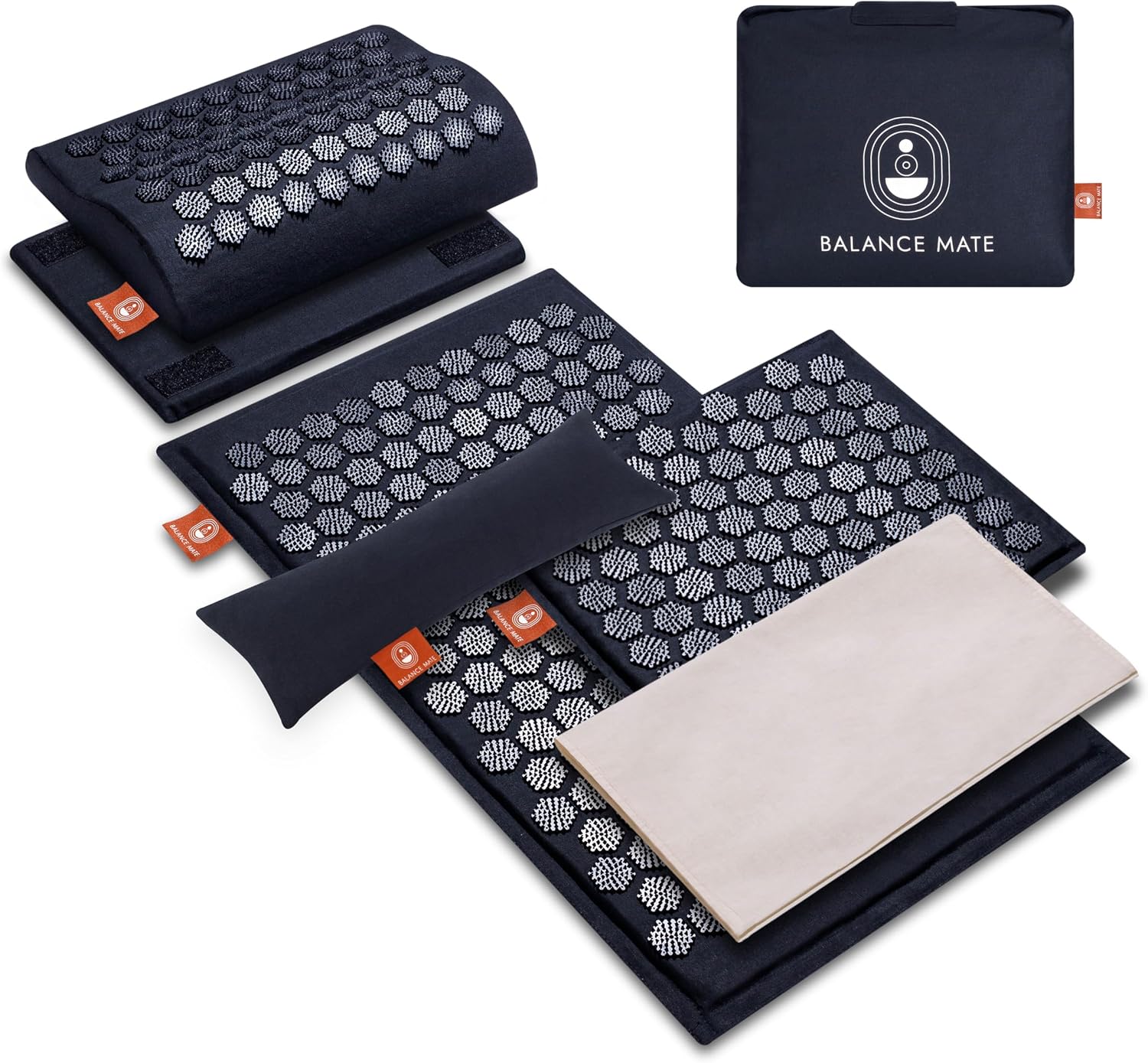 BalanceMate® Acupressure Mat Set with 6,210 Pressure Points for Pain Relief and Relaxation Kit for Back, Neck, and Sleep – Yoga and Meditation Pillow (Deep Black)