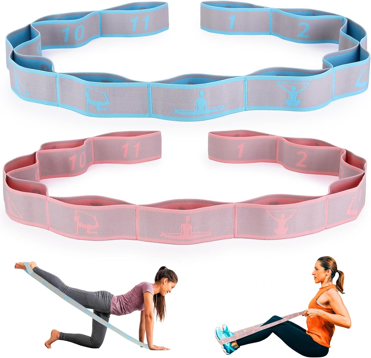 Elastic Yoga Stretching Strap with Loops, CEILIWEN Stretch Straps for Physical Therapy, Pilates Stretch Band, Elastic Exercise Bands, Leg Stretching Strap, Stretch Resistance Bands for Exercise