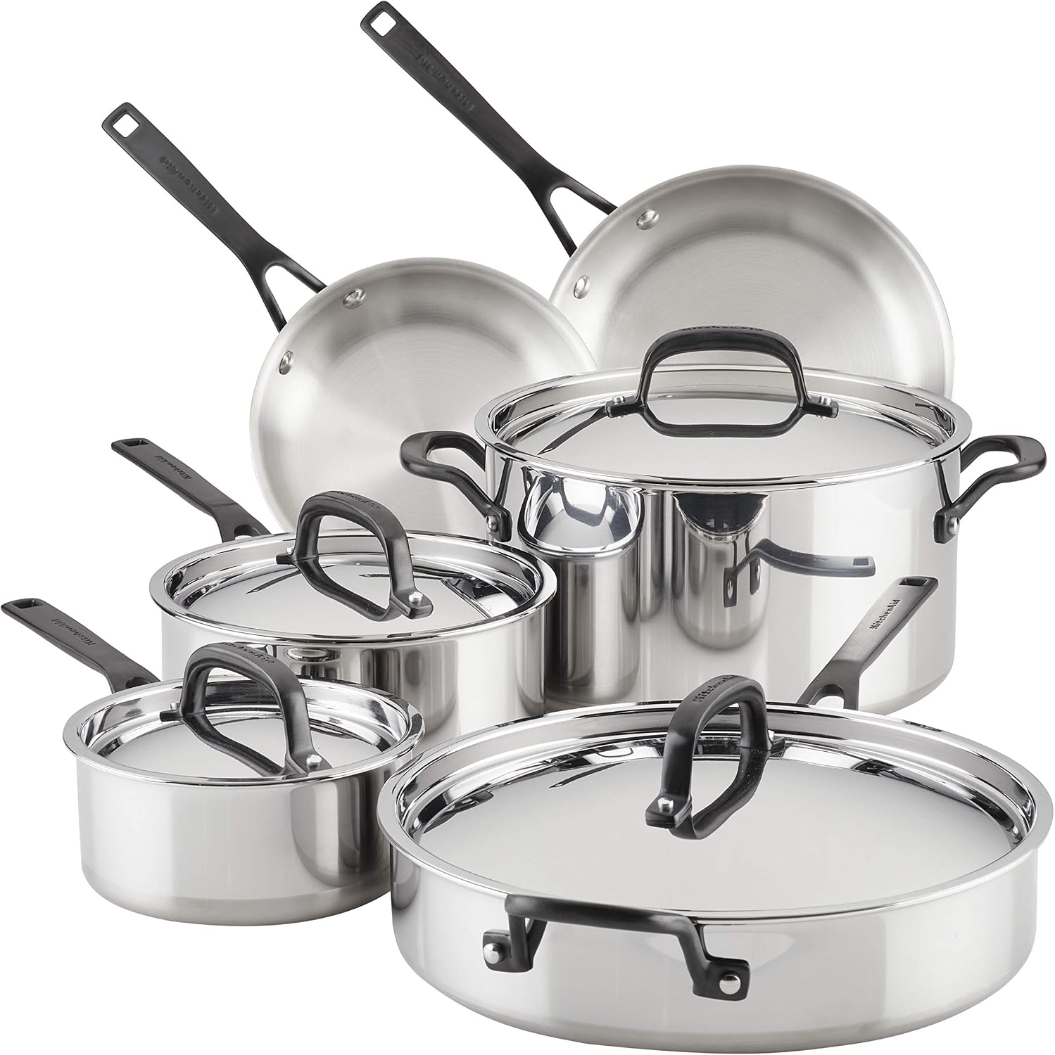 KitchenAid Stainless Steel Cookware Induction Pots and Pans Set, 10-Piece