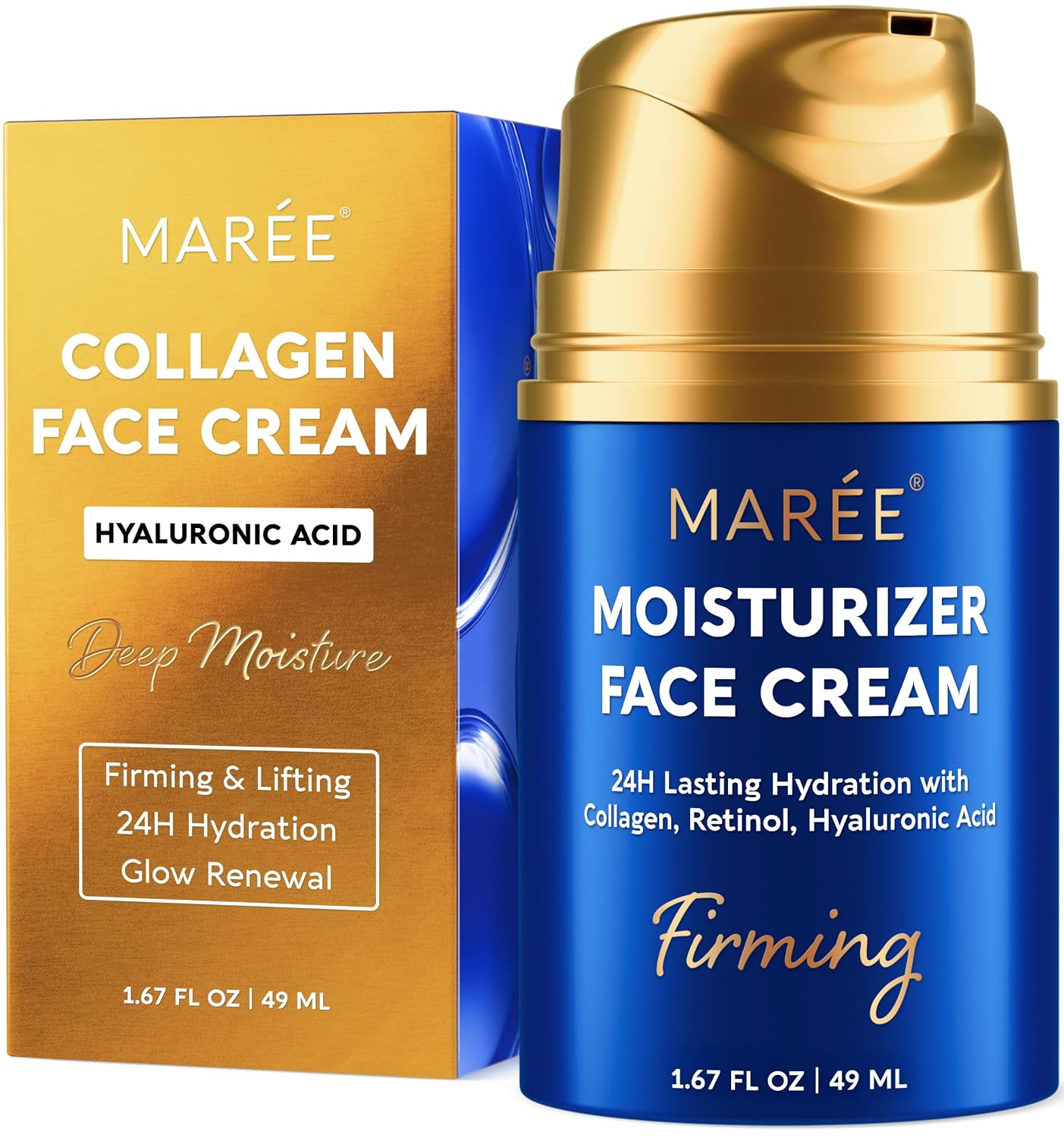 MAREE Face Moisturizer – Firming & Lifting Face Cream for Women with Collagen, Retinol & Hyaluronic Acid – Day & Night Anti-Aging Facial Wrinkle DD Cream Moisturizer for Dry Skin – 1.67 Fl Oz